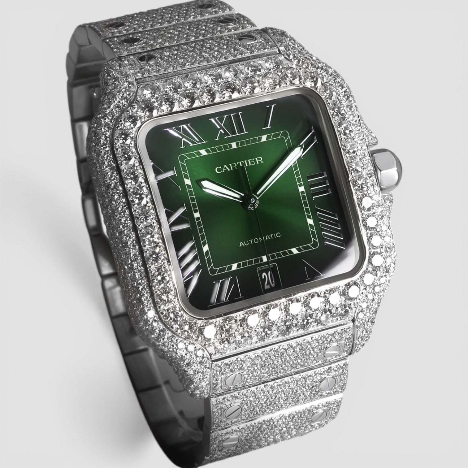 Cartier Santos Custom Diamond-Set with Green Dial