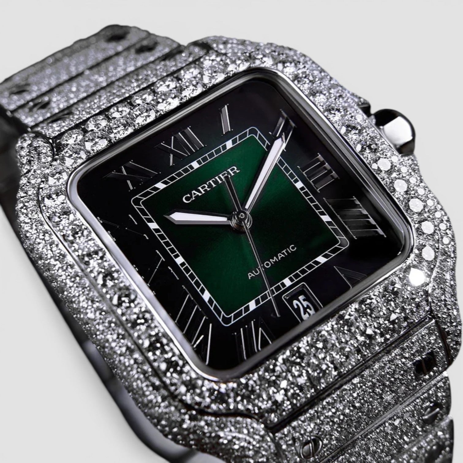 Cartier Santos Custom Diamond-Set with Green Dial