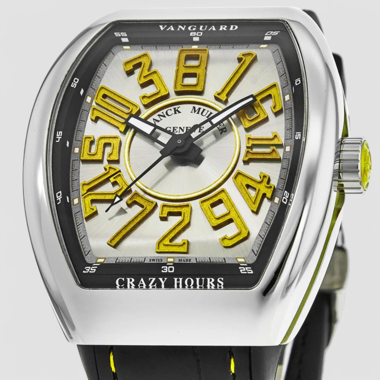 Vanguard Crazy Hours Silver Yellow Dial Leather Strap V 45 CH AC (JA)