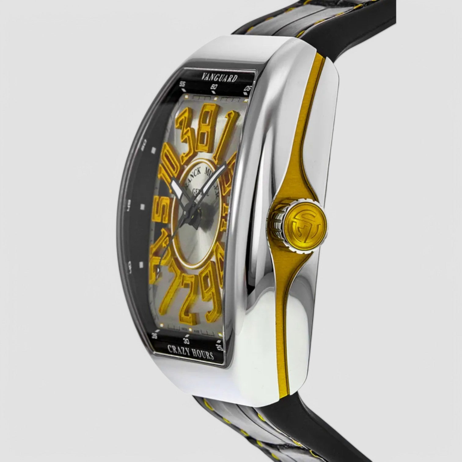 Vanguard Crazy Hours Silver Yellow Dial Leather Strap V 45 CH AC (JA)