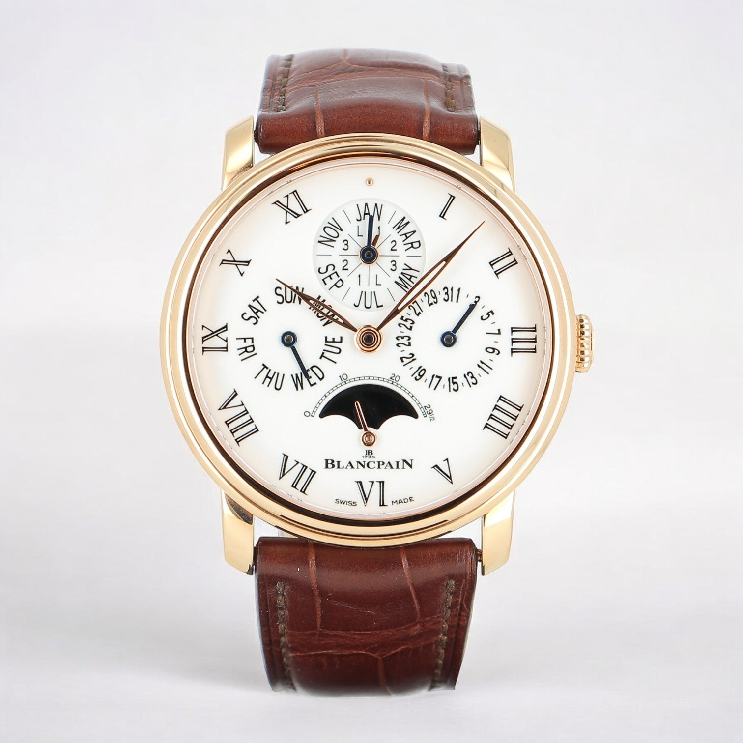 Villeret Quantieme Perpetual Calendar 8 Days 18K Rose Enamel Dial