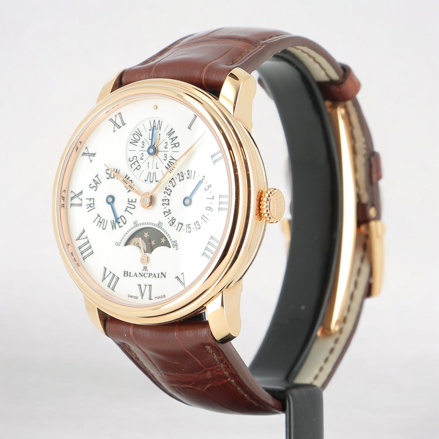 Villeret Quantieme Perpetual Calendar 8 Days 18K Rose Enamel Dial