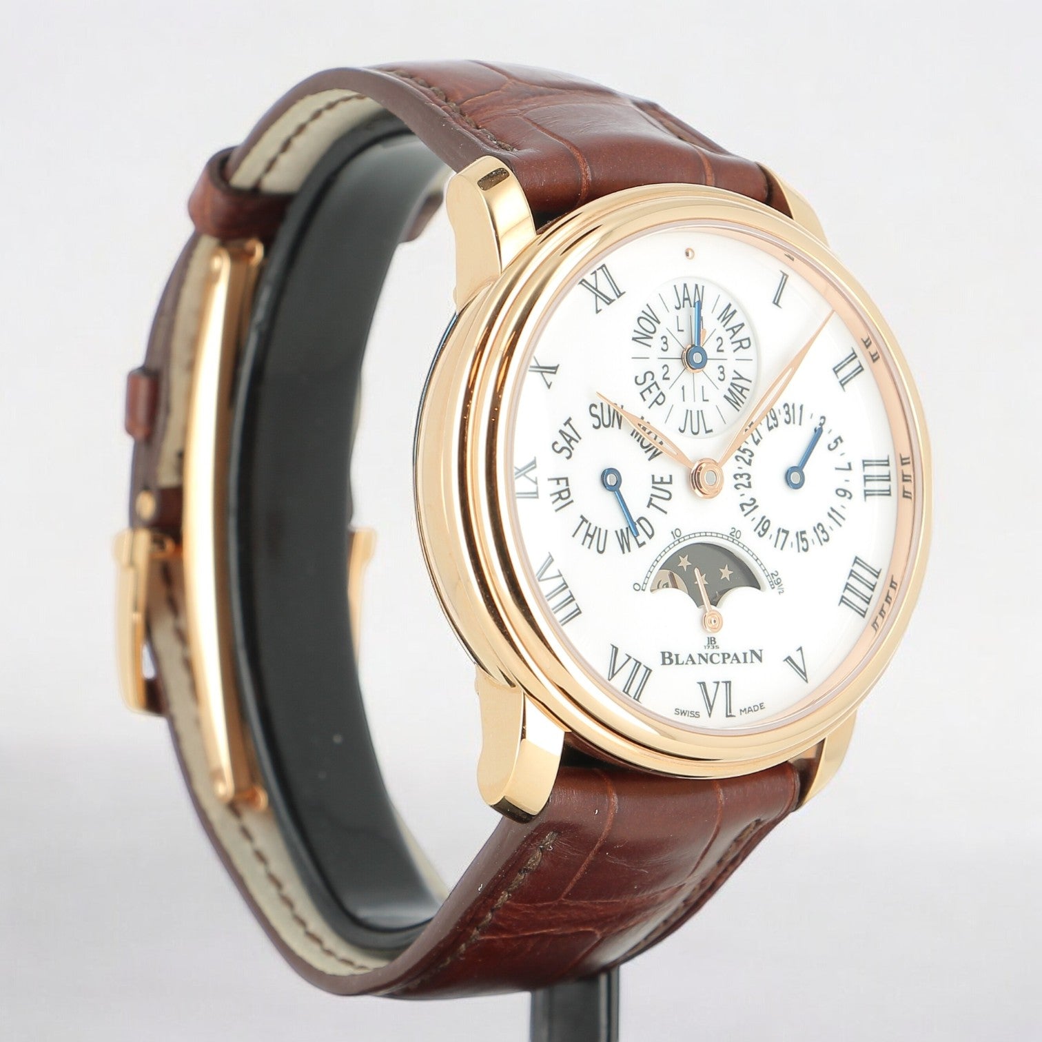 Villeret Quantieme Perpetual Calendar 8 Days 18K Rose Enamel Dial