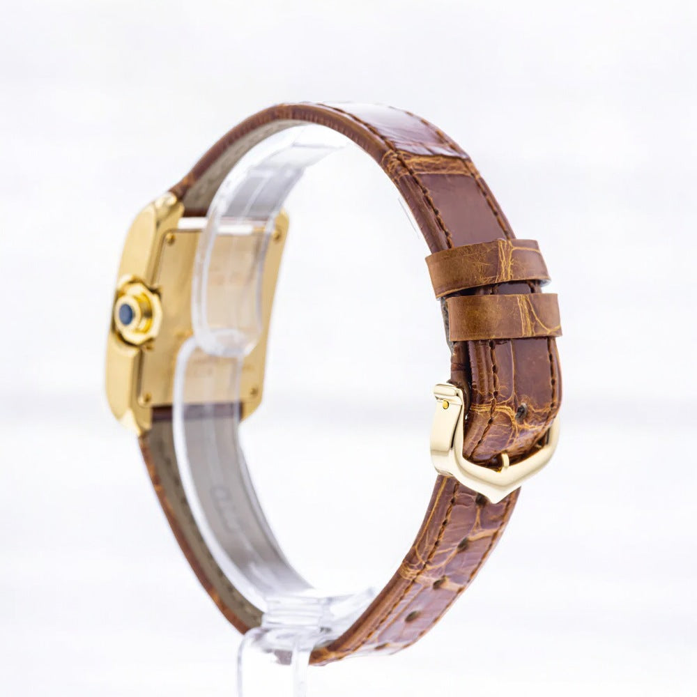 Tank Anglaise SM Watch - 30.2 mm Yellow Gold Case - Silvered Dial - Brown Alligator Strap