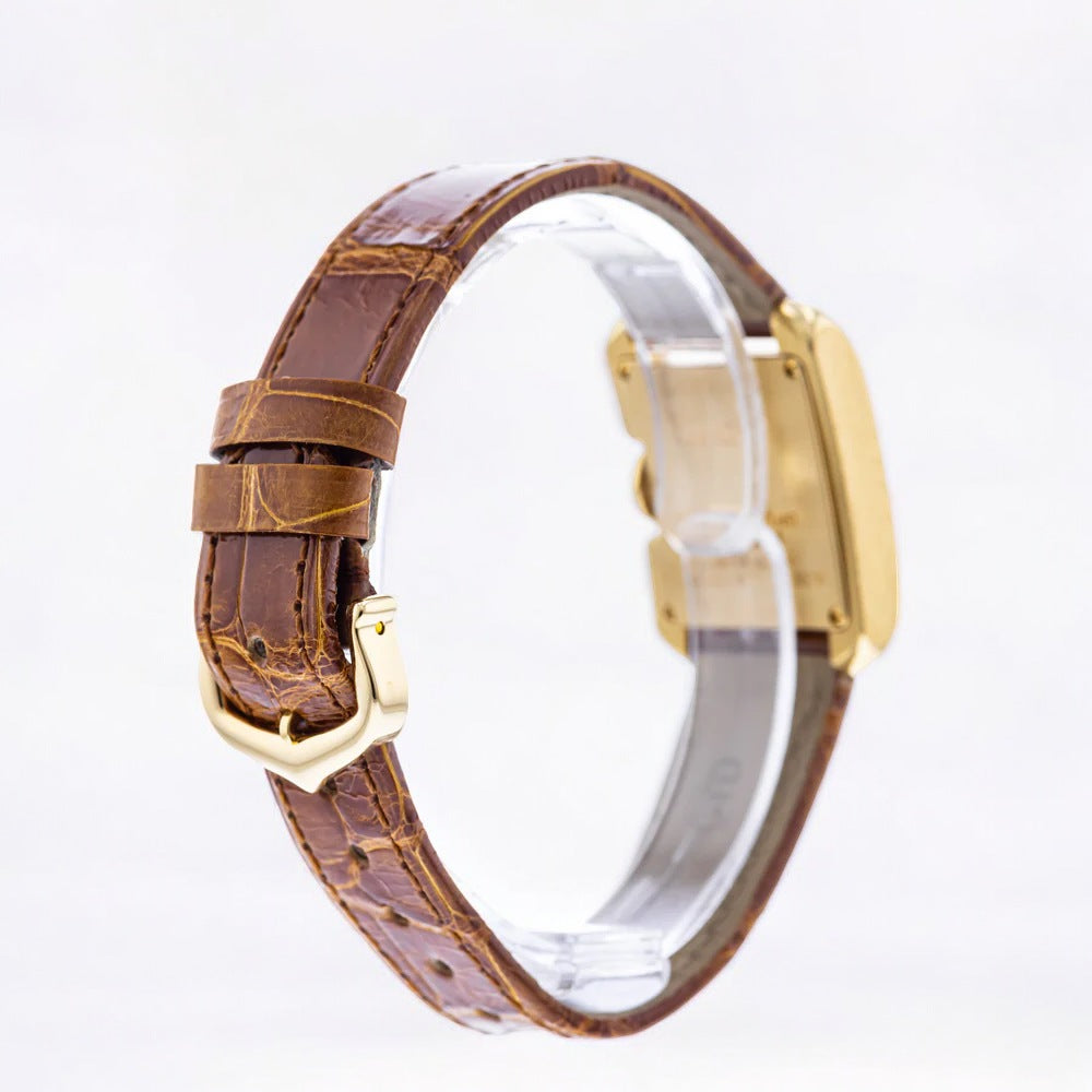 Tank Anglaise SM Watch - 30.2 mm Yellow Gold Case - Silvered Dial - Brown Alligator Strap