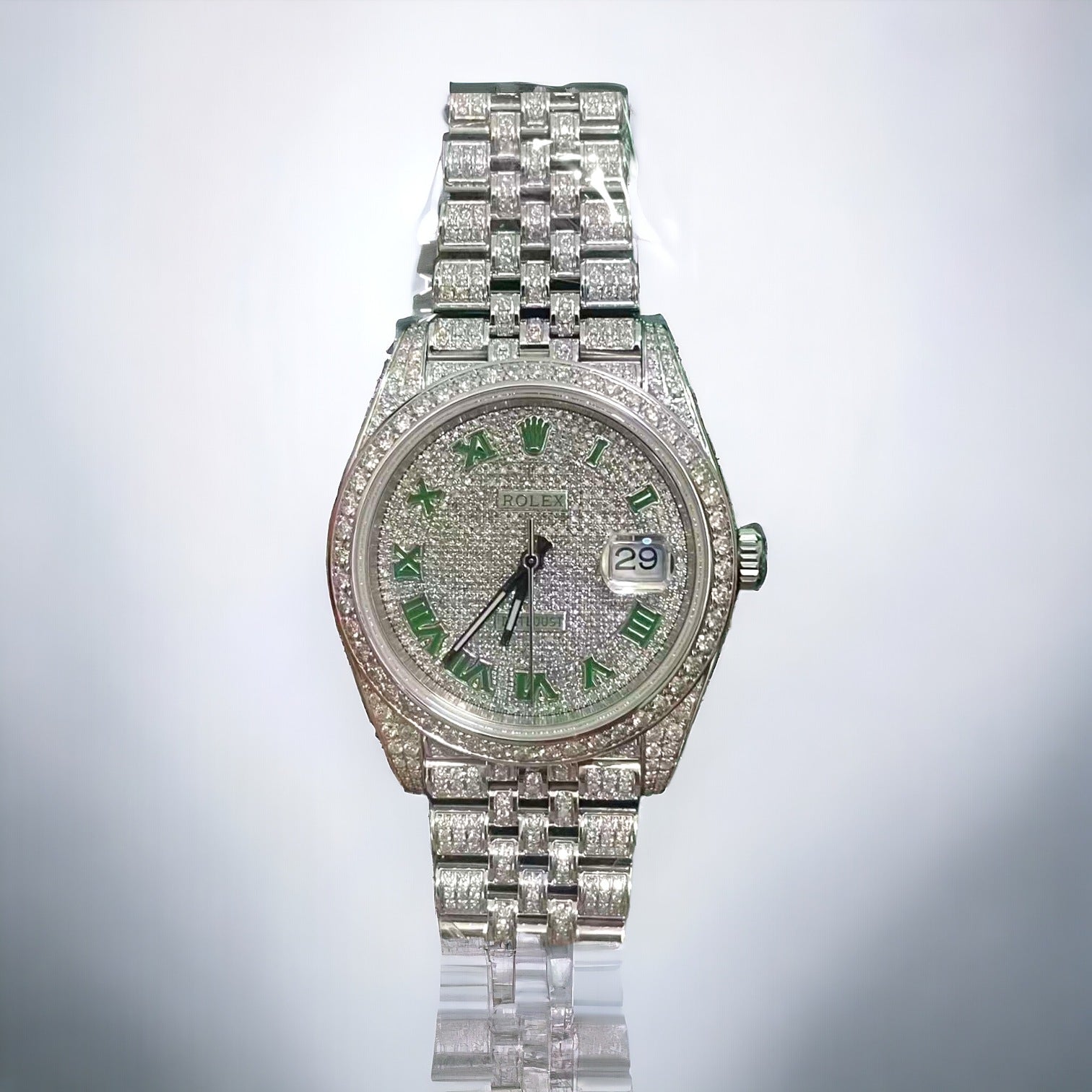 Rolex - Datejust 41 GREEN Enamel Index FULLY ICED OUT