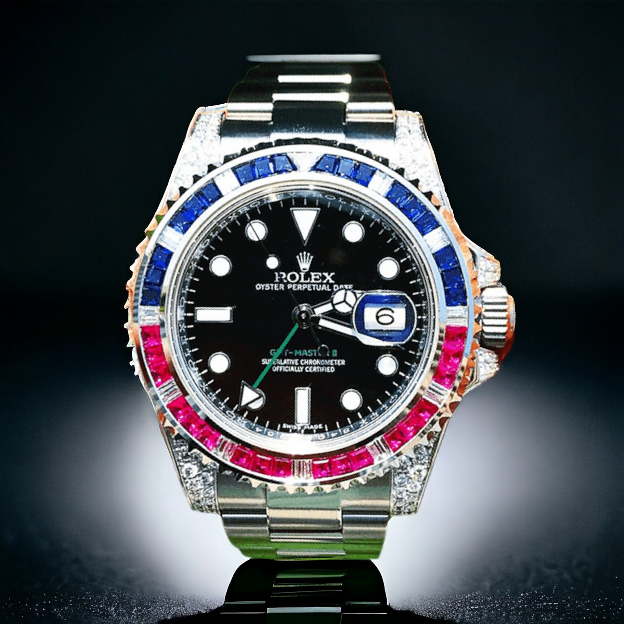 Rolex - GMT-Master II - 40 mm – “Pepsi”- Oyster – Black Dial – Custom Diamond-Set - Iced Out