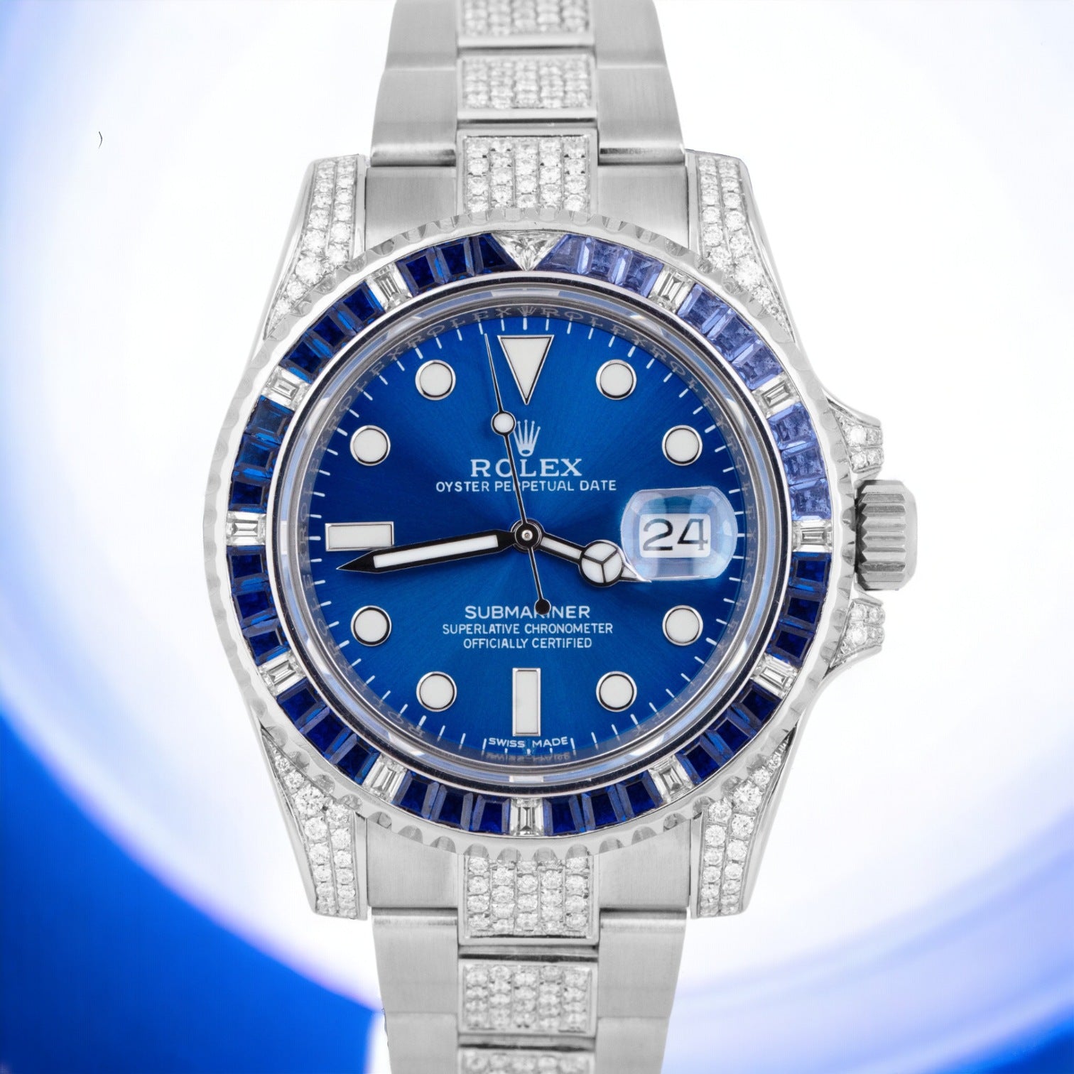 Submariner Date Custom Blue Dial DIAMOND SAPPHIRE 40mm Oyster 116610LN - Iced Out