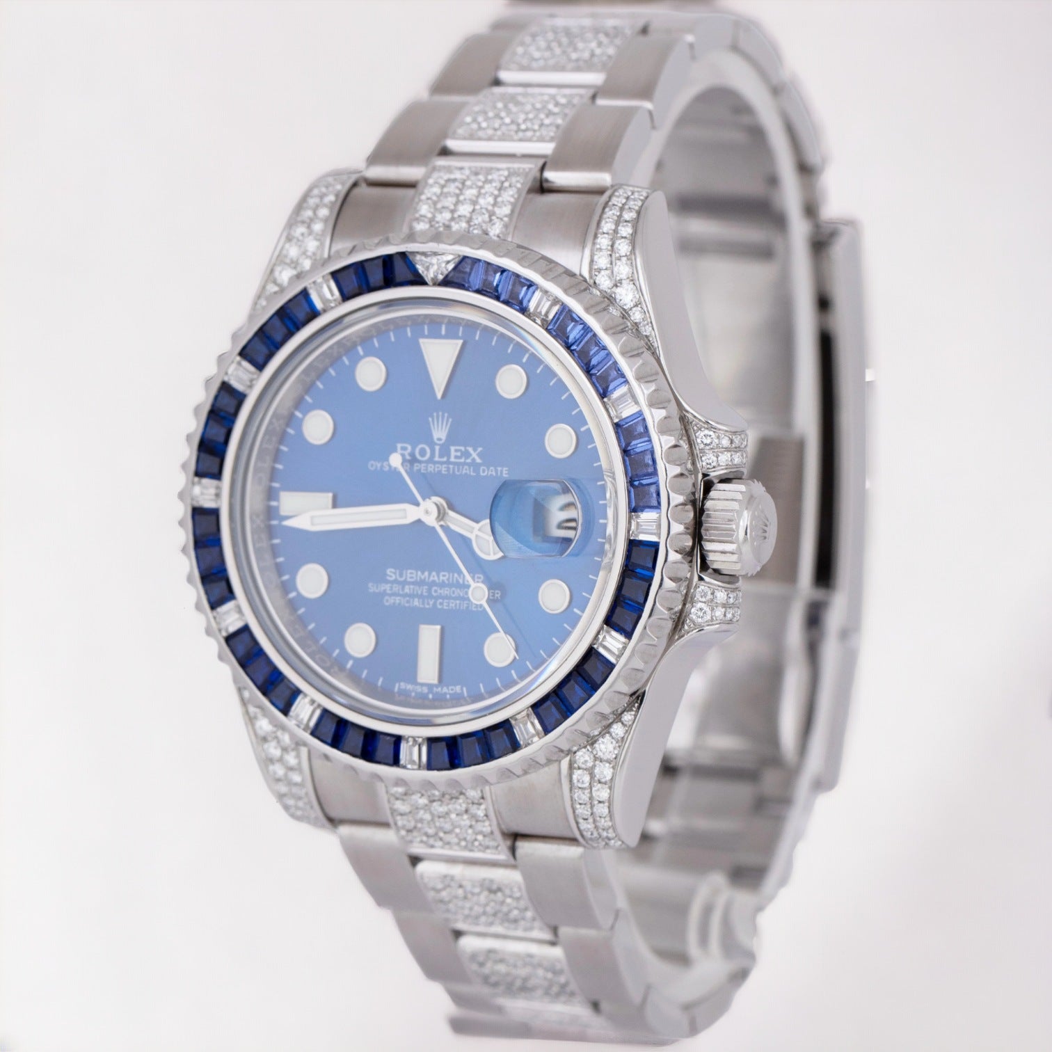 Submariner Date Custom Blue Dial DIAMOND SAPPHIRE 40mm Oyster 116610LN - Iced Out