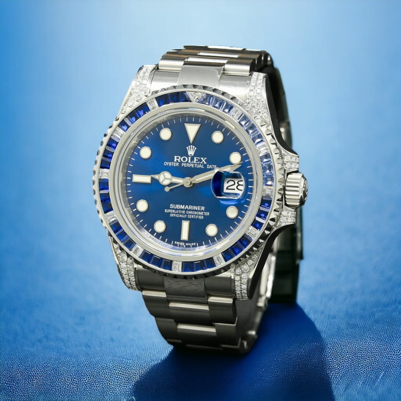 Submariner Date Custom Blue Dial DIAMOND SAPPHIRE 40mm Oyster 116610LN - Iced Out