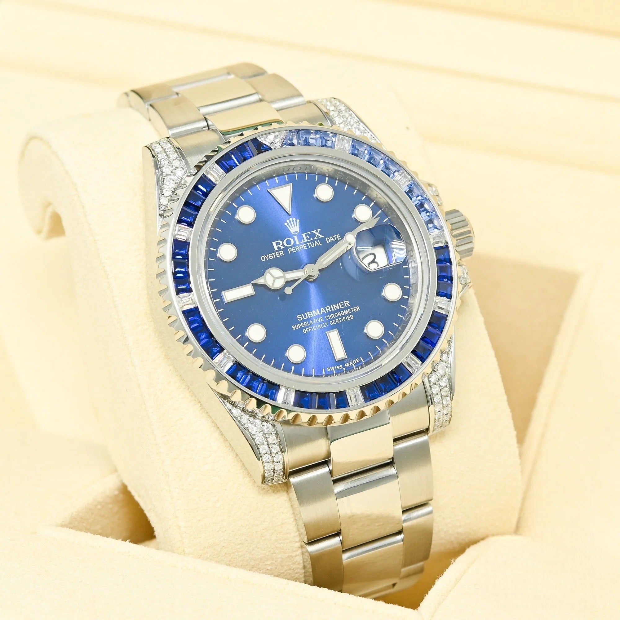 Submariner Date Custom Blue Dial DIAMOND SAPPHIRE 40mm Oyster 116610LN - Iced Out