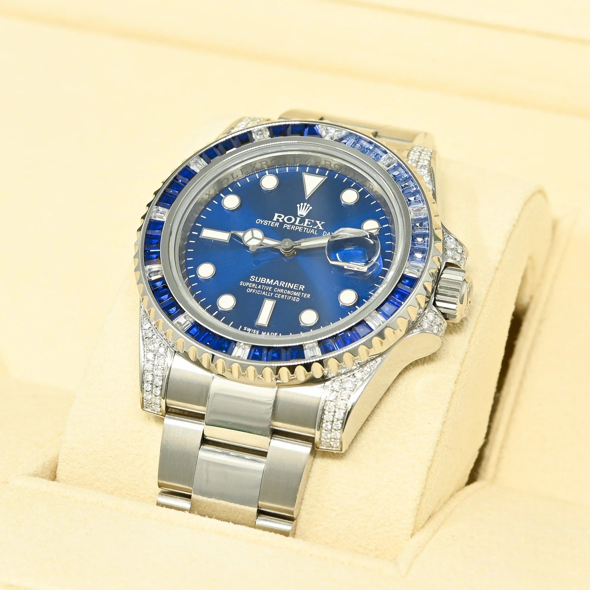 Submariner Date Custom Blue Dial DIAMOND SAPPHIRE 40mm Oyster 116610LN - Iced Out