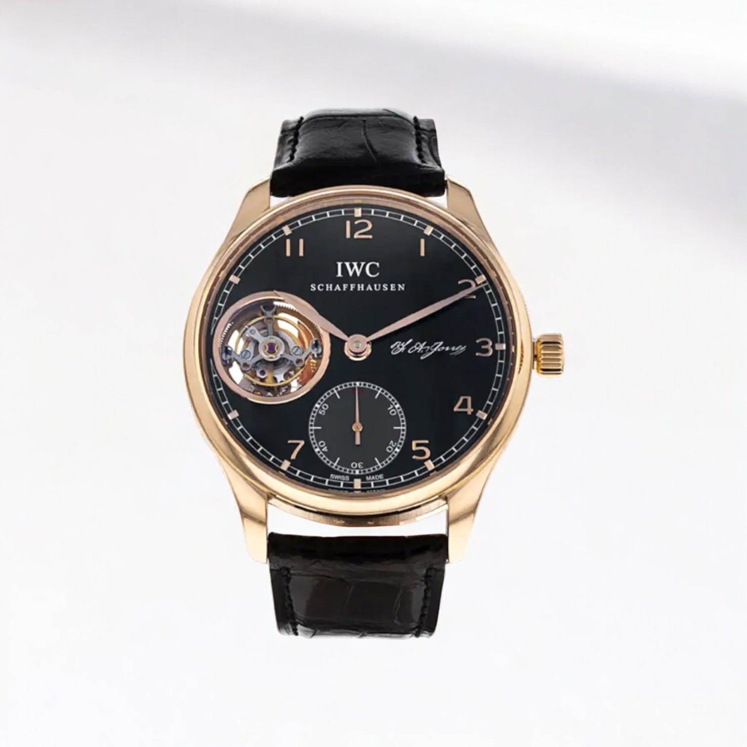 Portuguese Tourbillon Hand Wound 18K Rose Gold BLACK Dial LIMITED