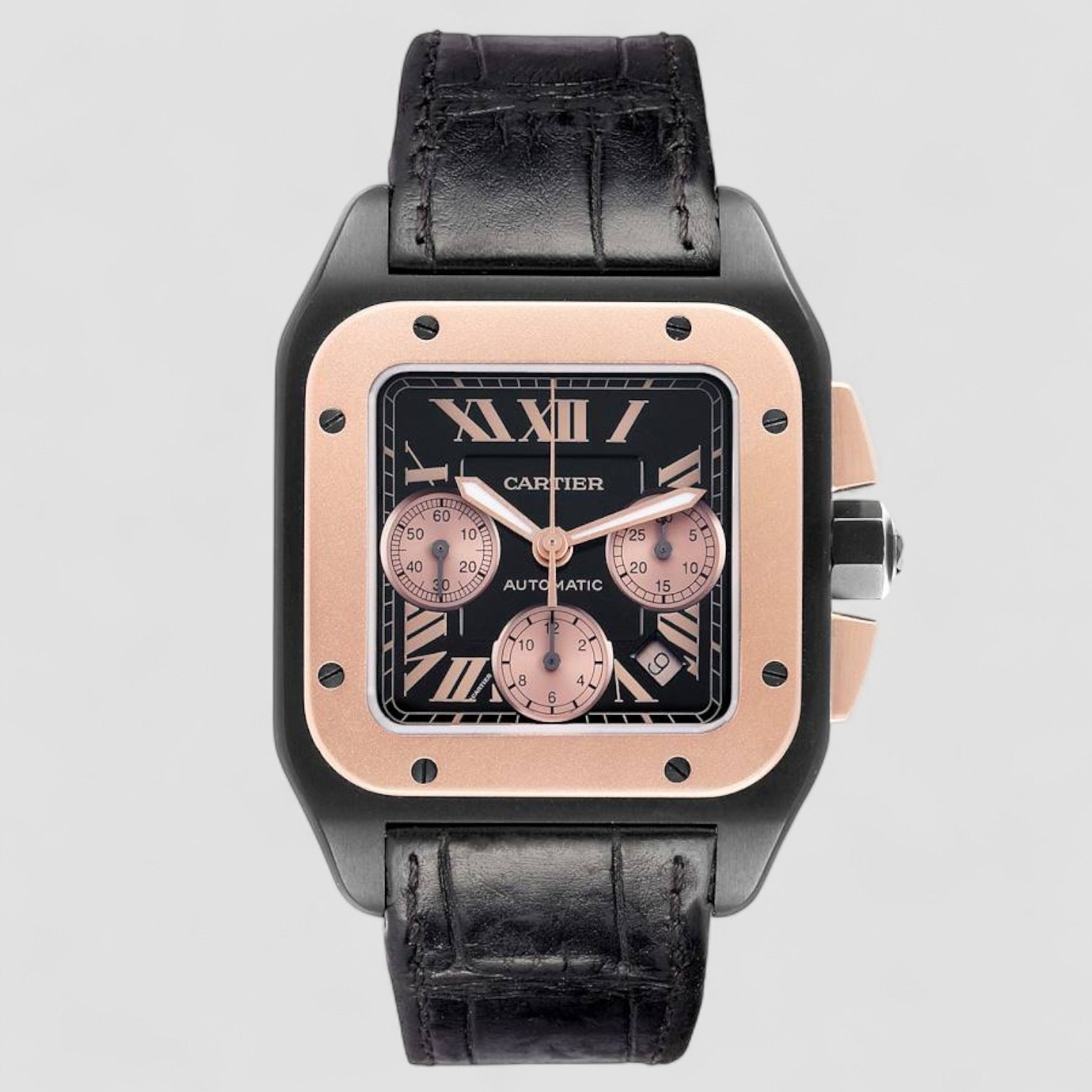 Santos 100 XL Carbon Rose Gold Chronograph Mens Watch
