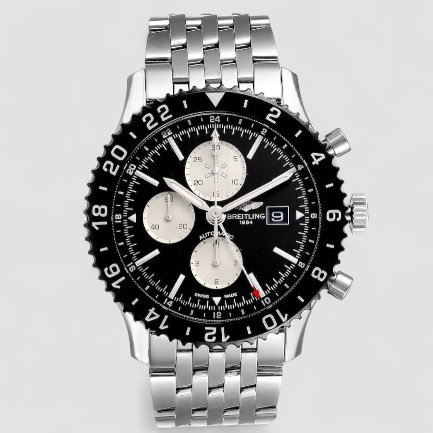 Chronoliner Black Dial Steel Mens Watch