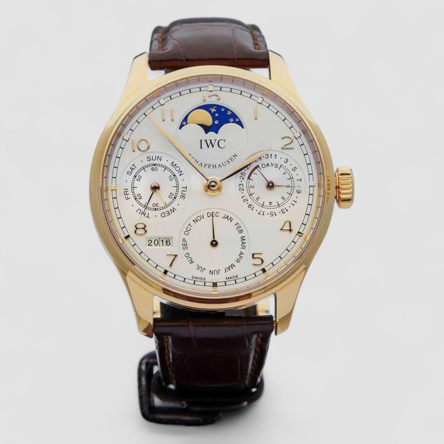 Portuguese Perpetual Calendar White Dial 18K Rose Gold Automatic Men's Watch