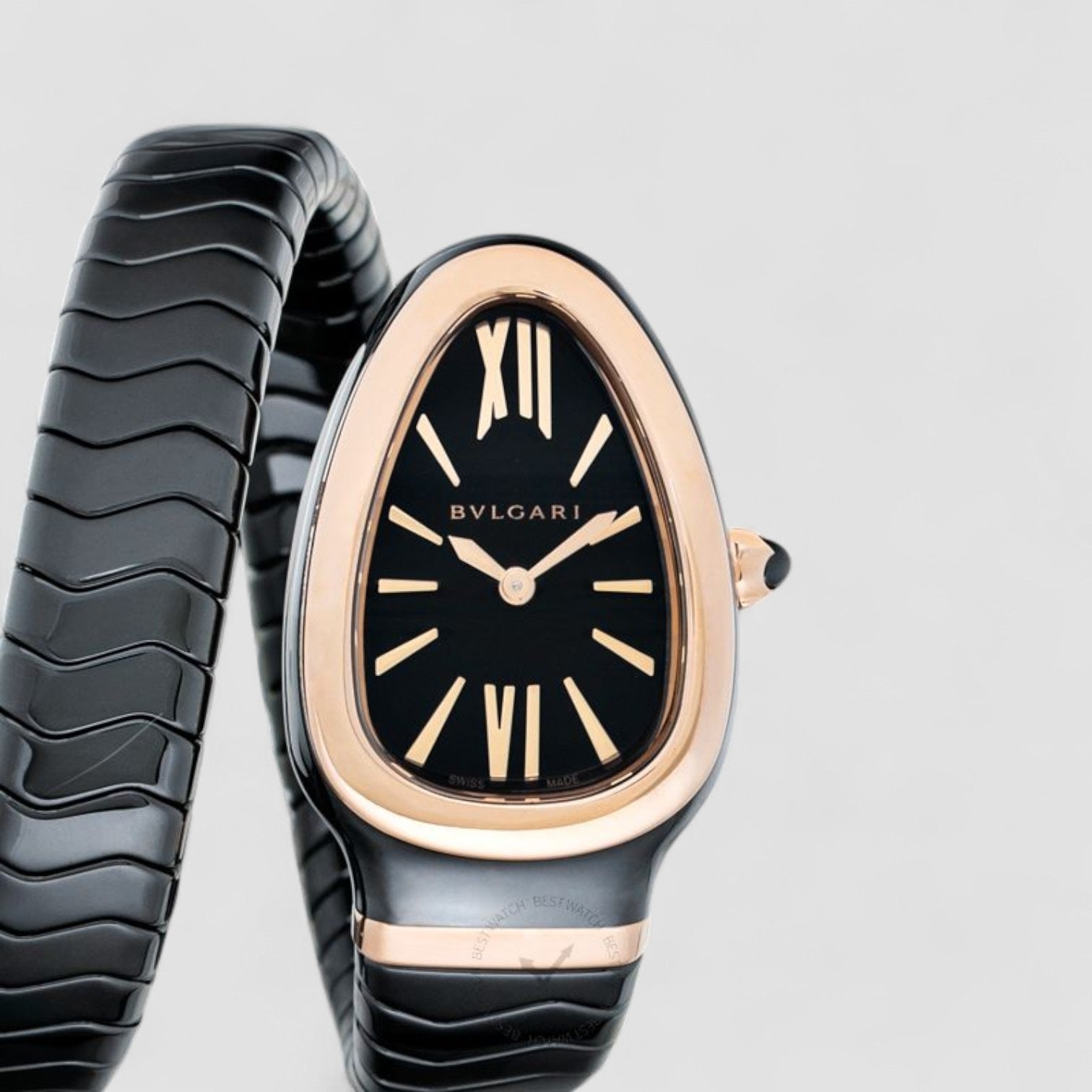 Serpenti Spiga Quartz Black Lacquered Dial Ladies Watch 35mm