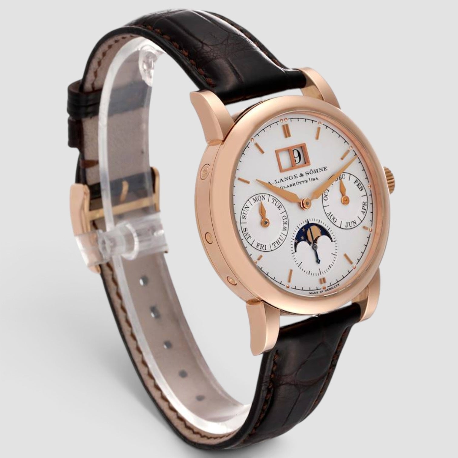 Saxonia Annual Calendar 38mm 18K Rose Gold Silver Dial