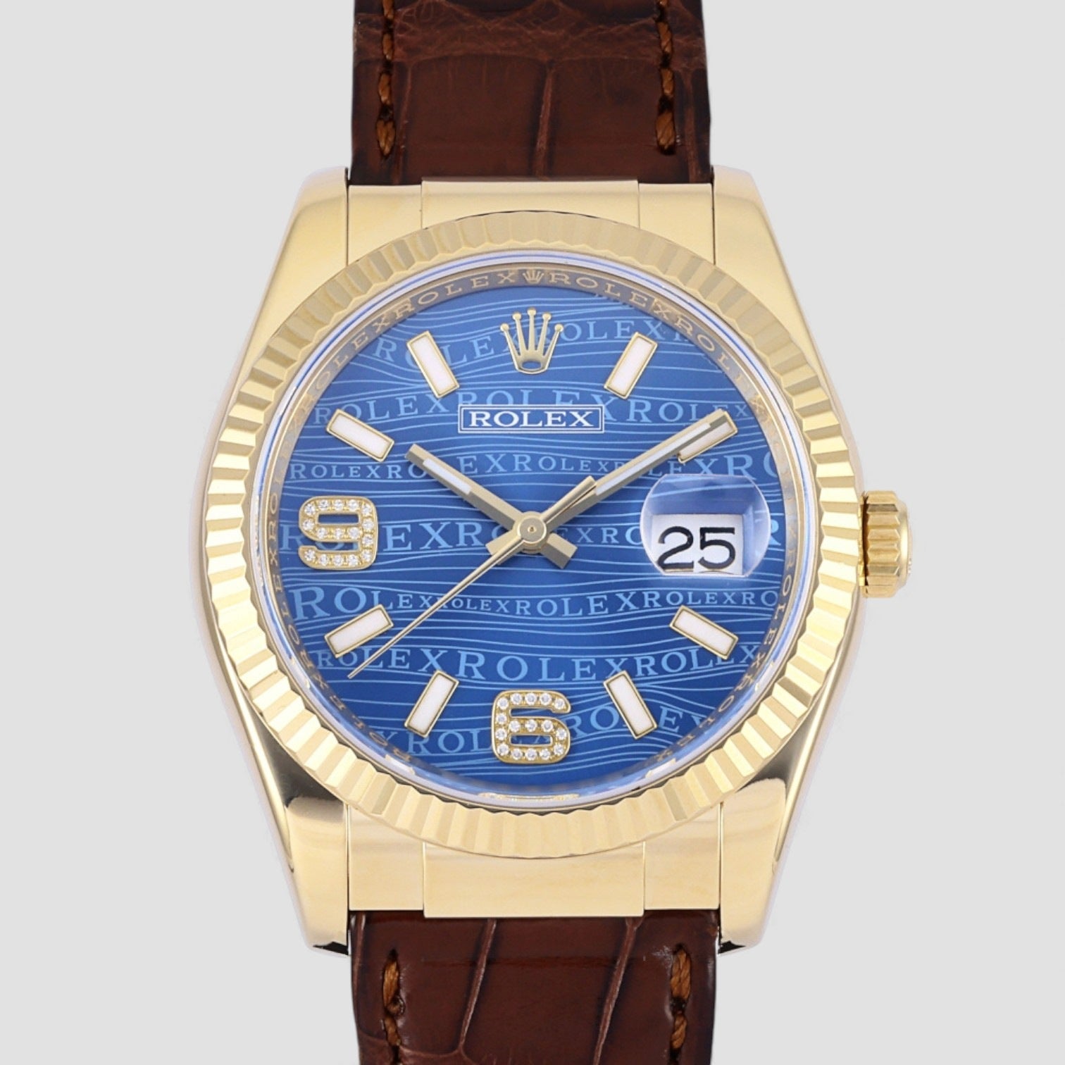 Datejust Auto 36mm Yellow Gold Diamond Blue Dial Mens Watch
