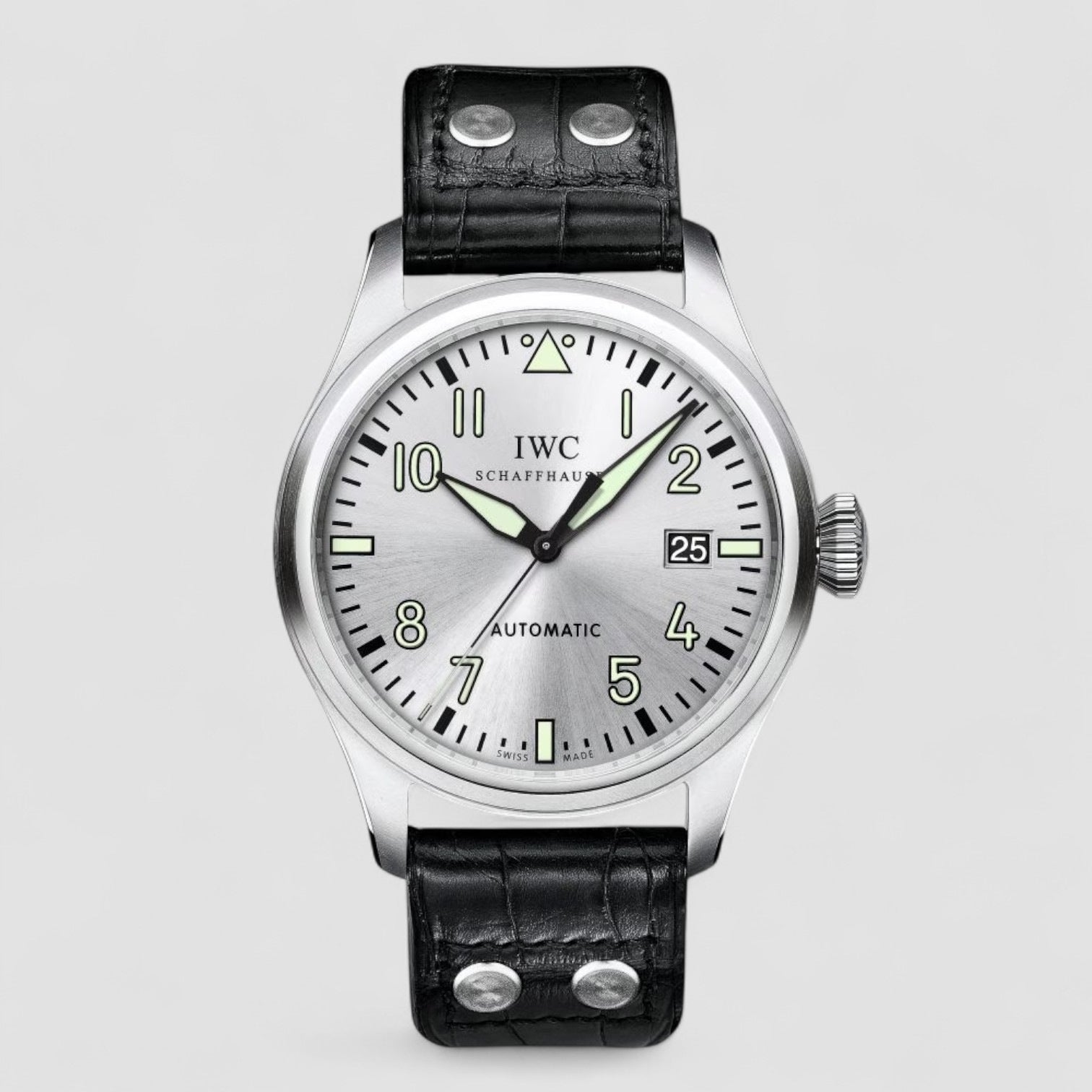 Big Pilot Son Watch Silver Dial Black Leather Men's Watch