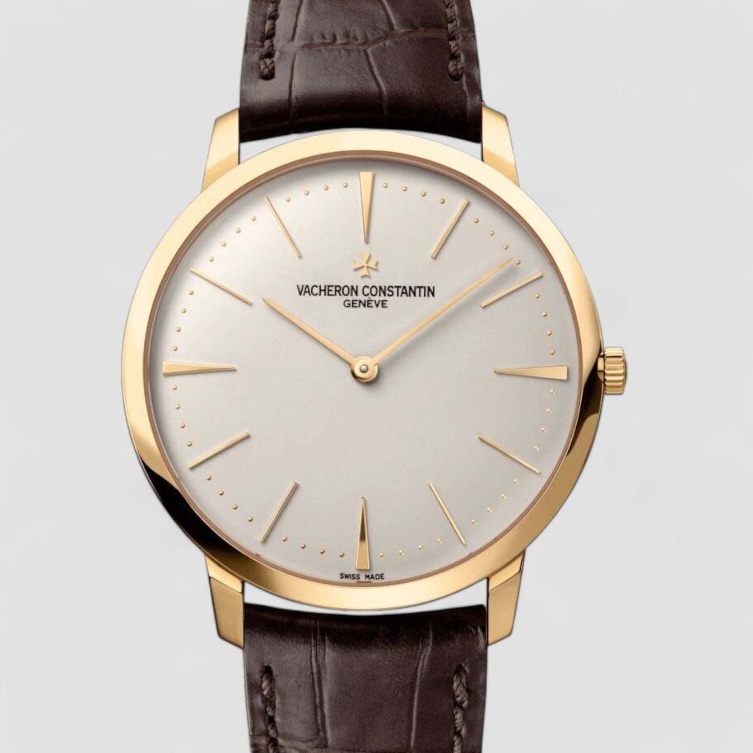 Patrimony Yellow Gold Silver Index Dial & Leather Strap