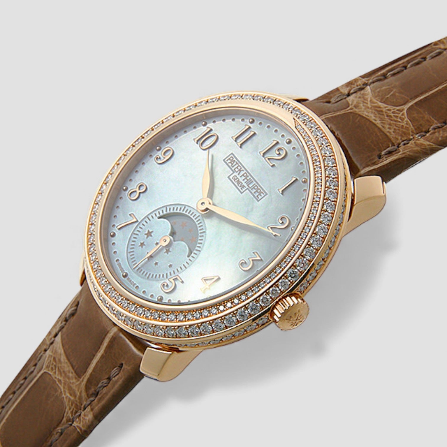 Calatrava Moon Phase 18K Rose Gold Diamond Bezel