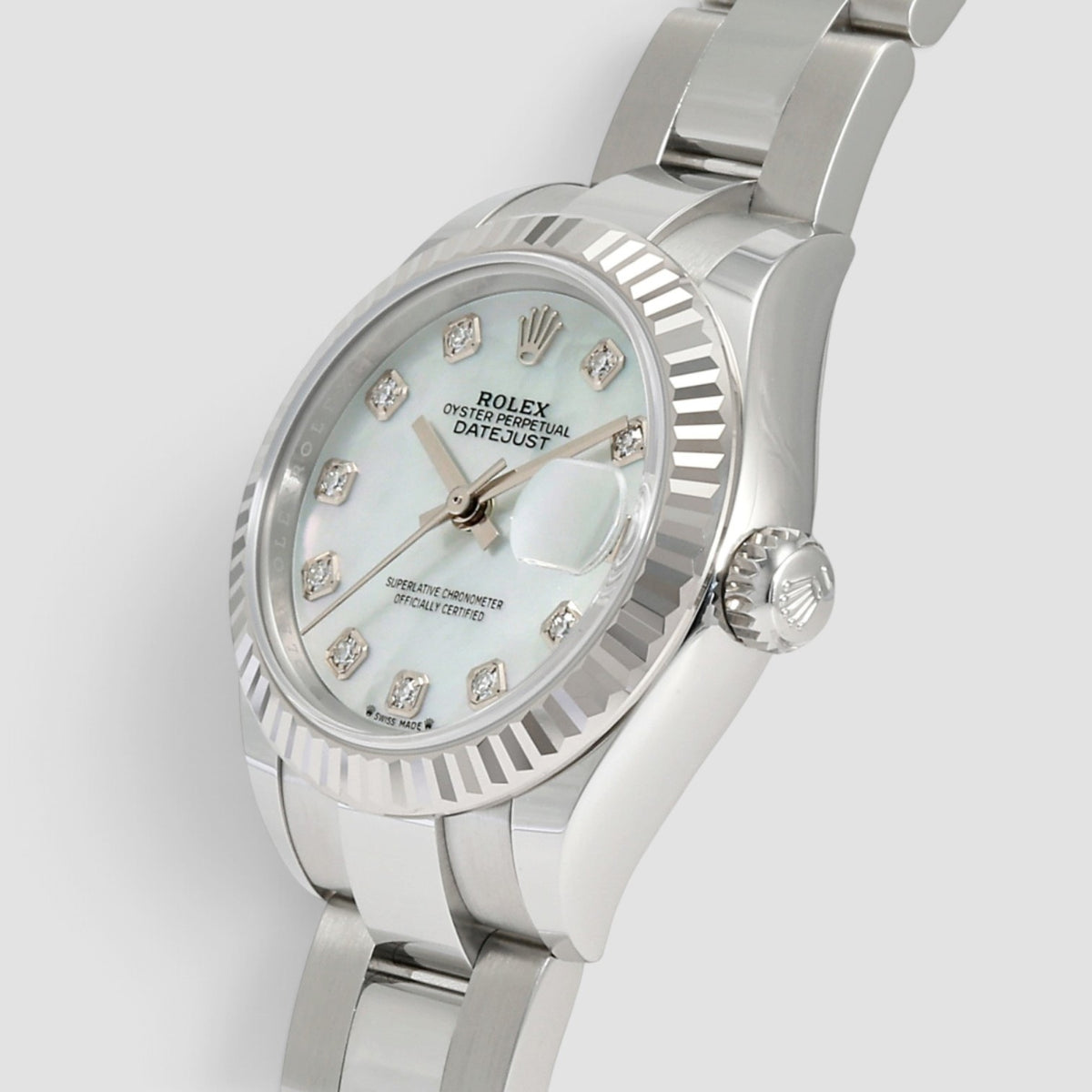 Lady-Datejust 28 White Mother-of-Pearl Diamond Dial