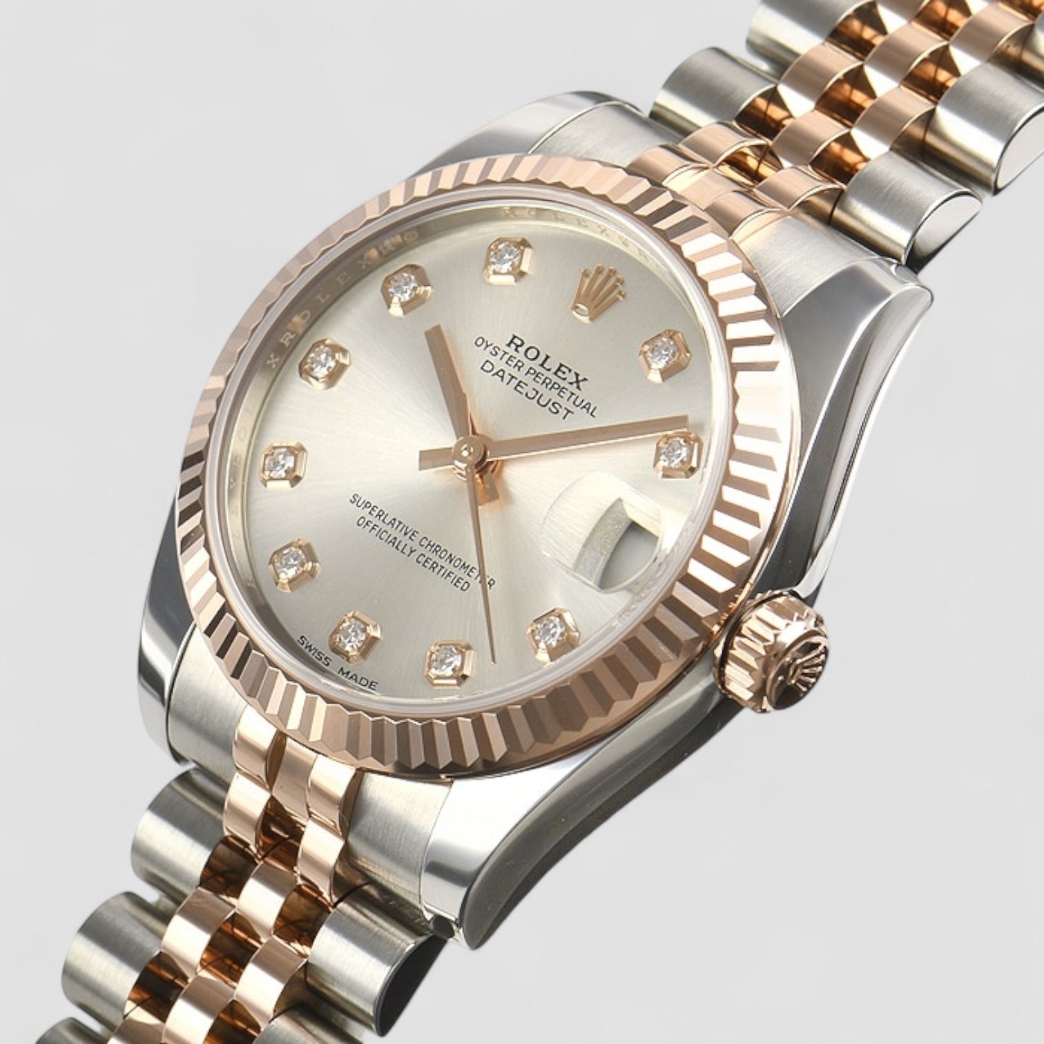 Datejust 31 Silver Diamond Dial Rose Gold