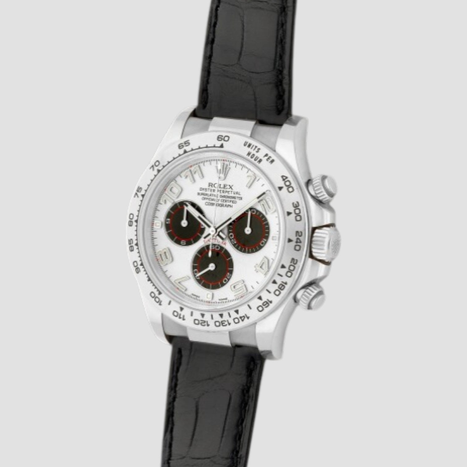 Daytona White Gold Blue Strap Chronograph Mens Watch