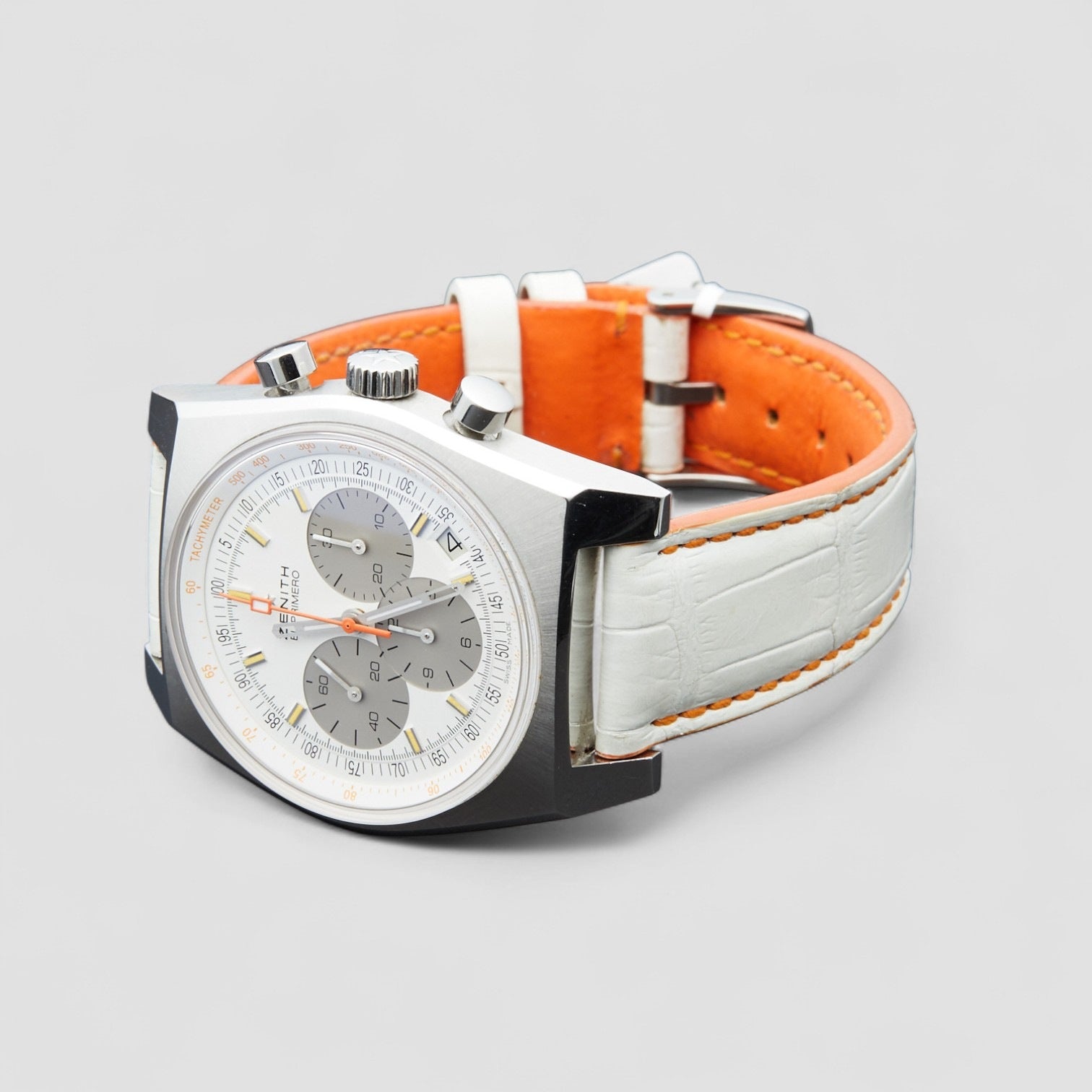 Vintage 1969 White Dial White Leather Ladies Watch