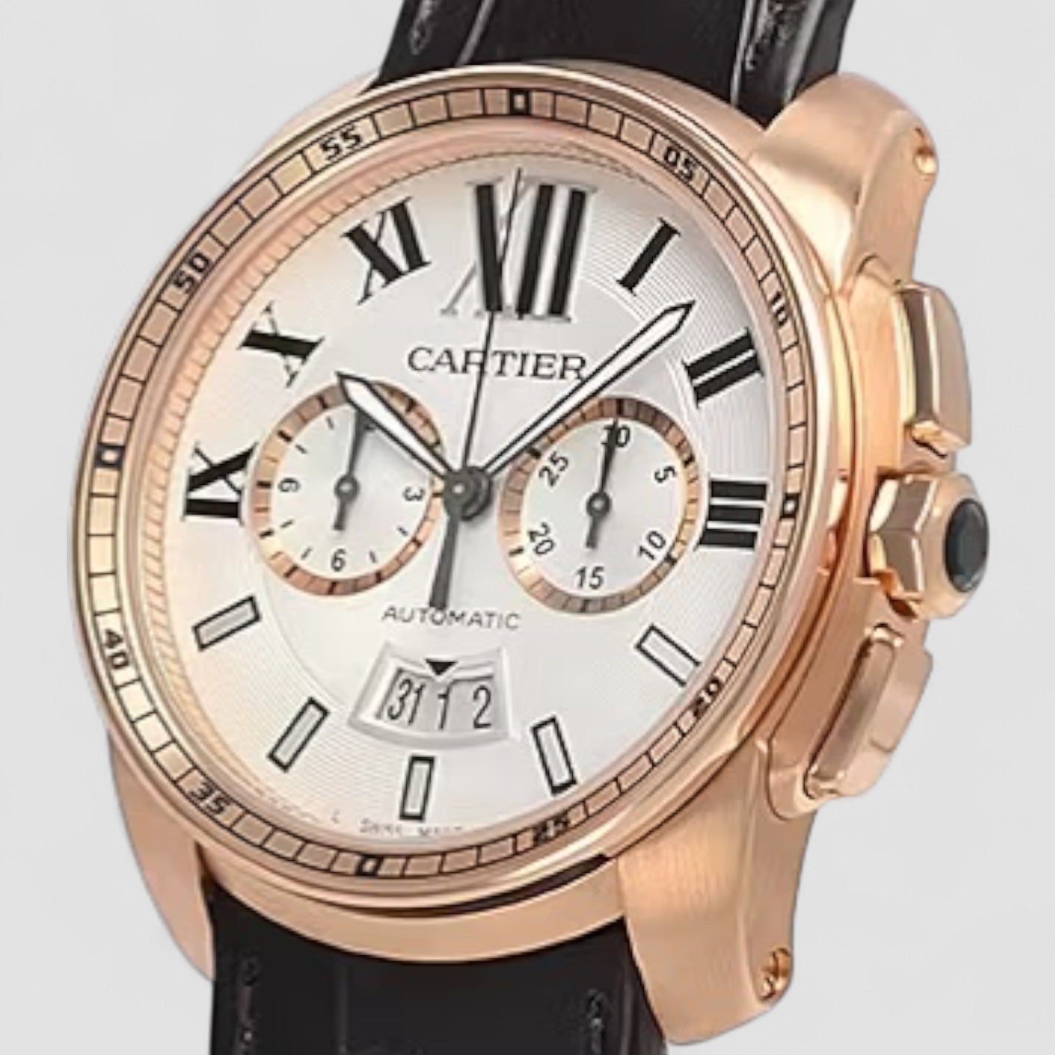 Calibre Silver Dial Rose Gold Chronograph Mens Watch