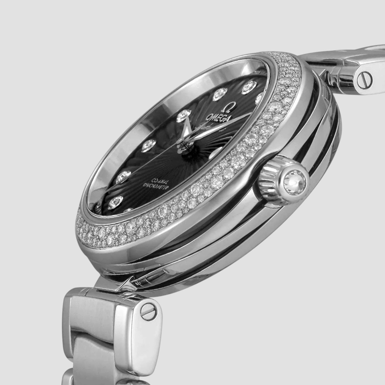 Deville Black Wave-patterned Diamond Dial Automatic Ladies Watch