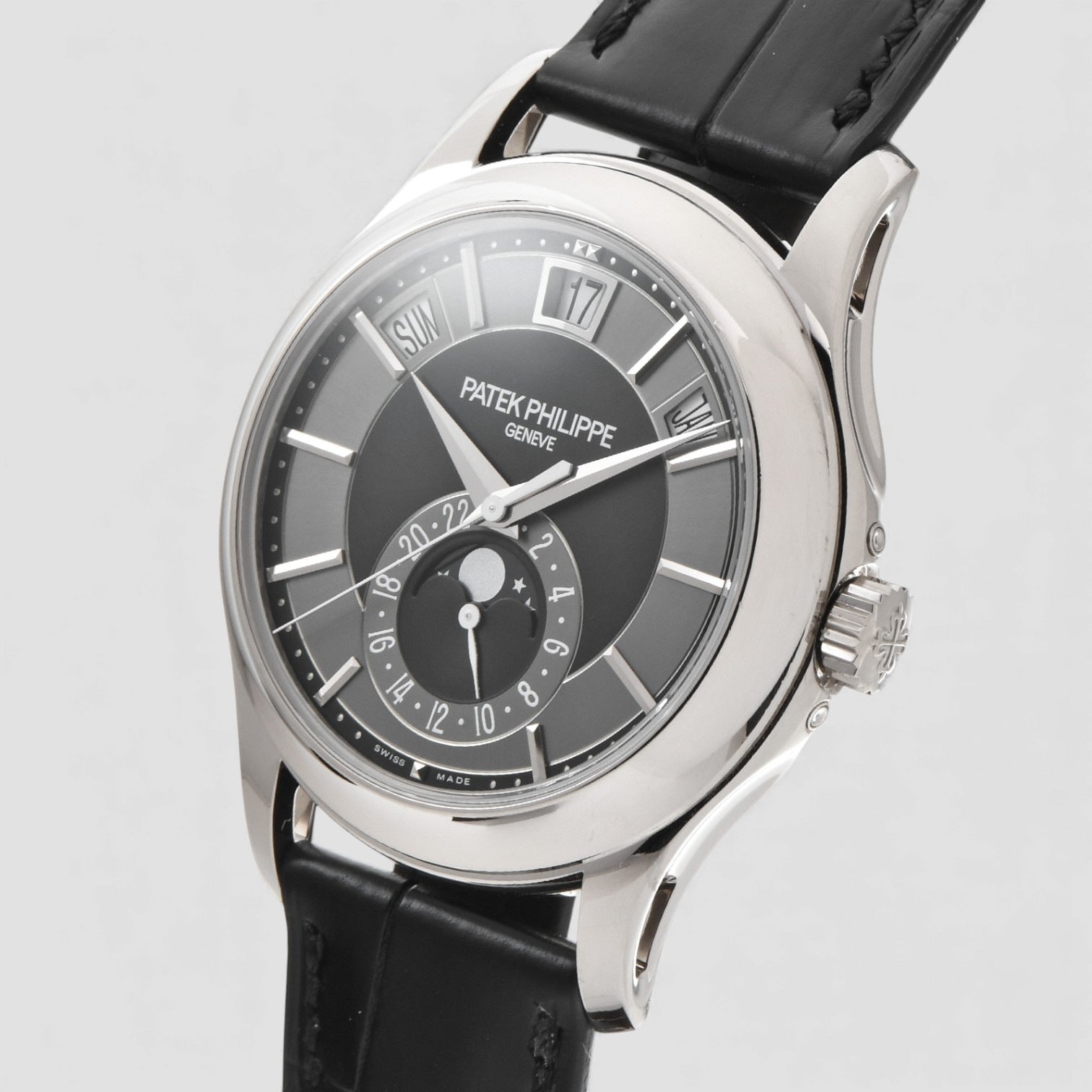 Annual Calendar Grey Dial 18K White Gold Black Dial