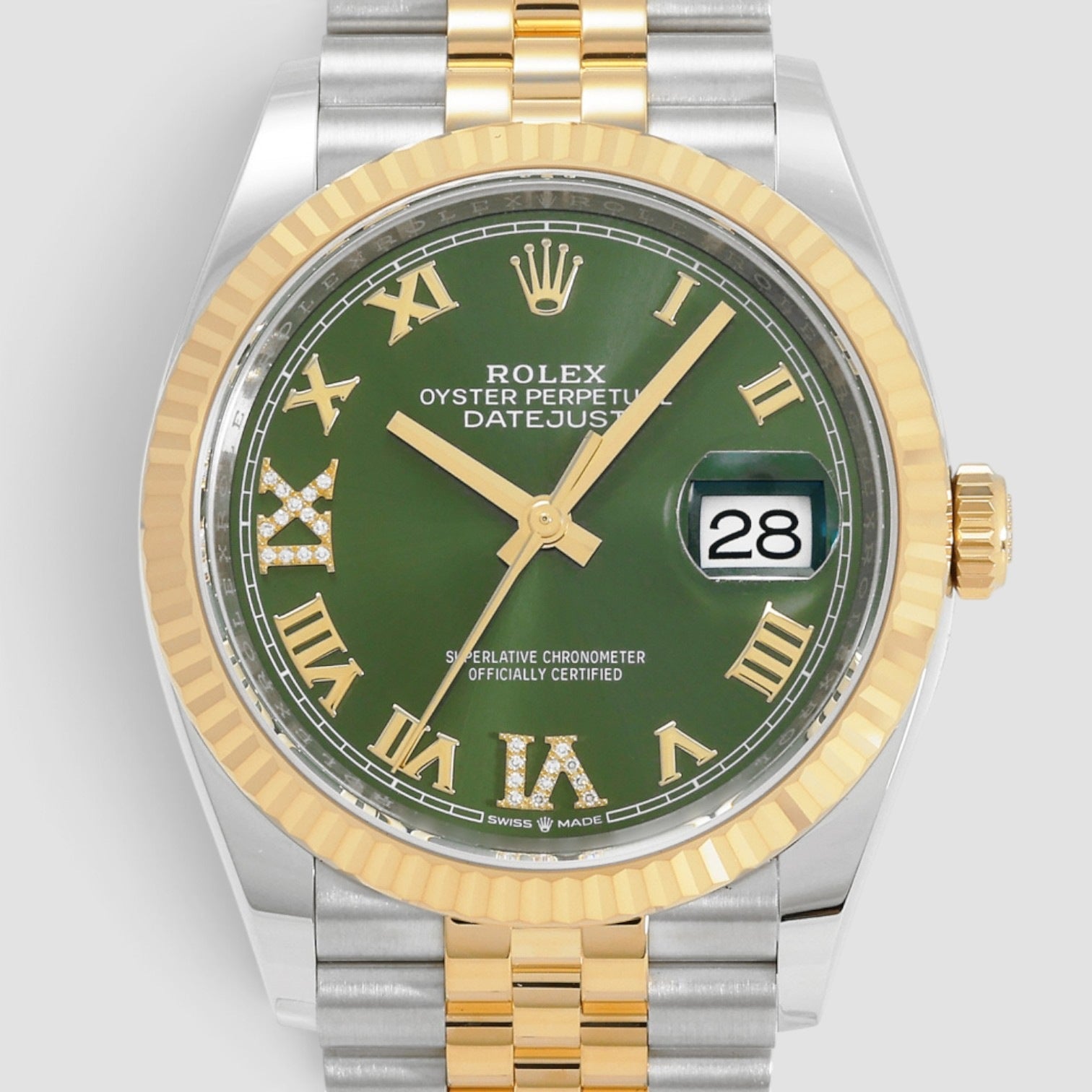 Datejust 36mm Oystersteel & 18K Yellow Gold Olive Green Diamond Dial