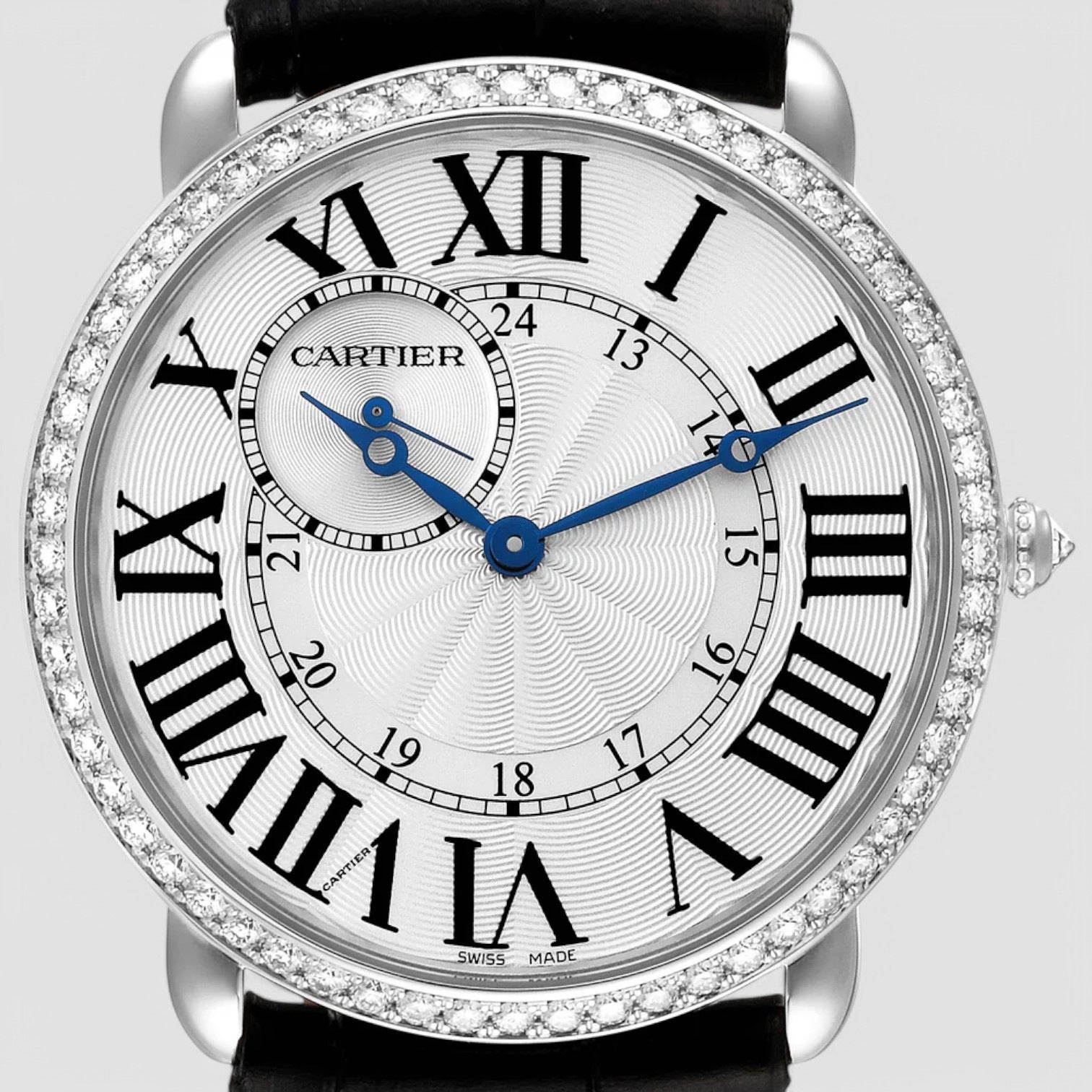 Ronde Louis Cartier Manual Winding White Gold Diamond Bezel 42mm