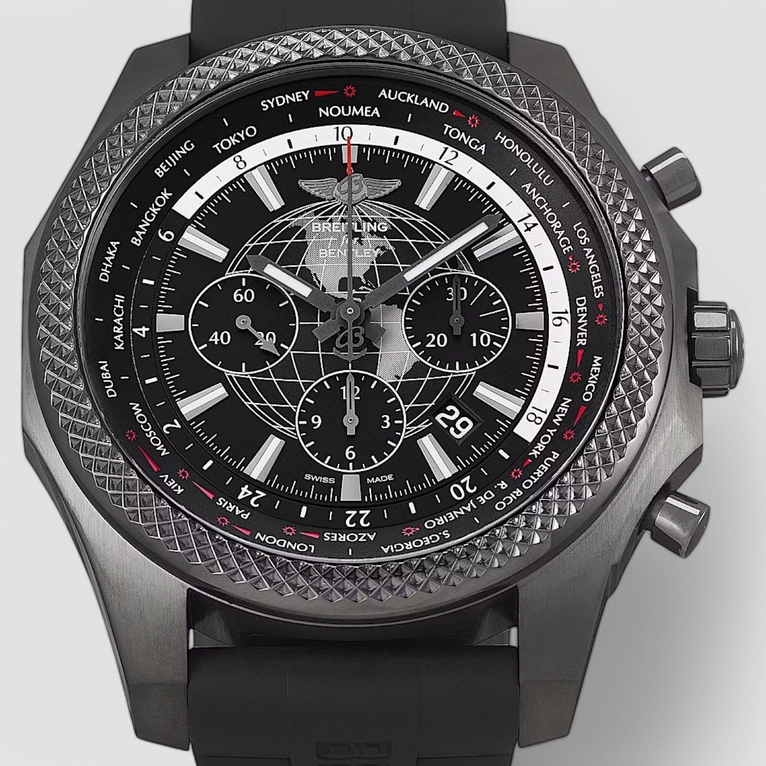 Bentley World Time Chronograph Automatic Chronometer Black Dial Men's Watch