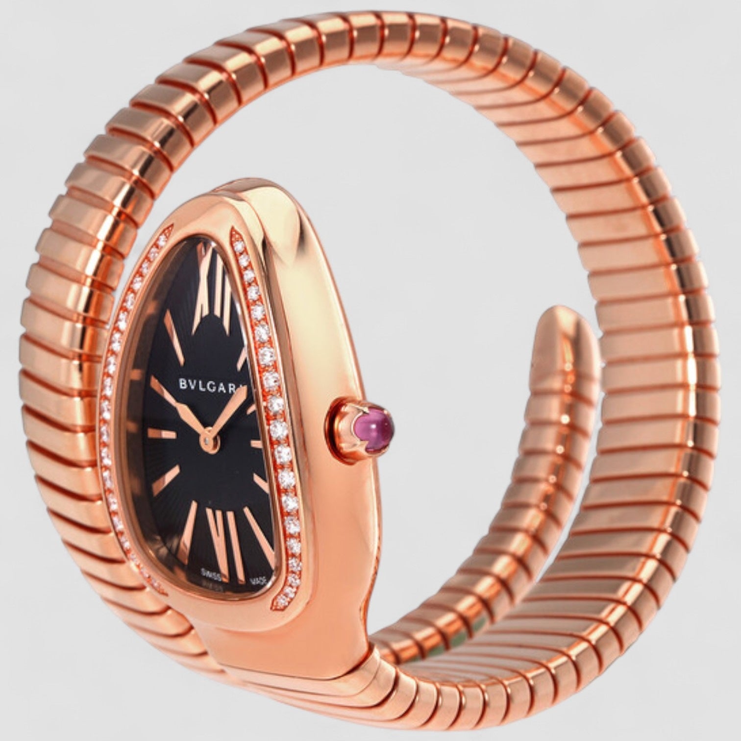 Serpenti Tubogas Black Opaline Dial 18k Pink Gold Quartz Ladies Watch