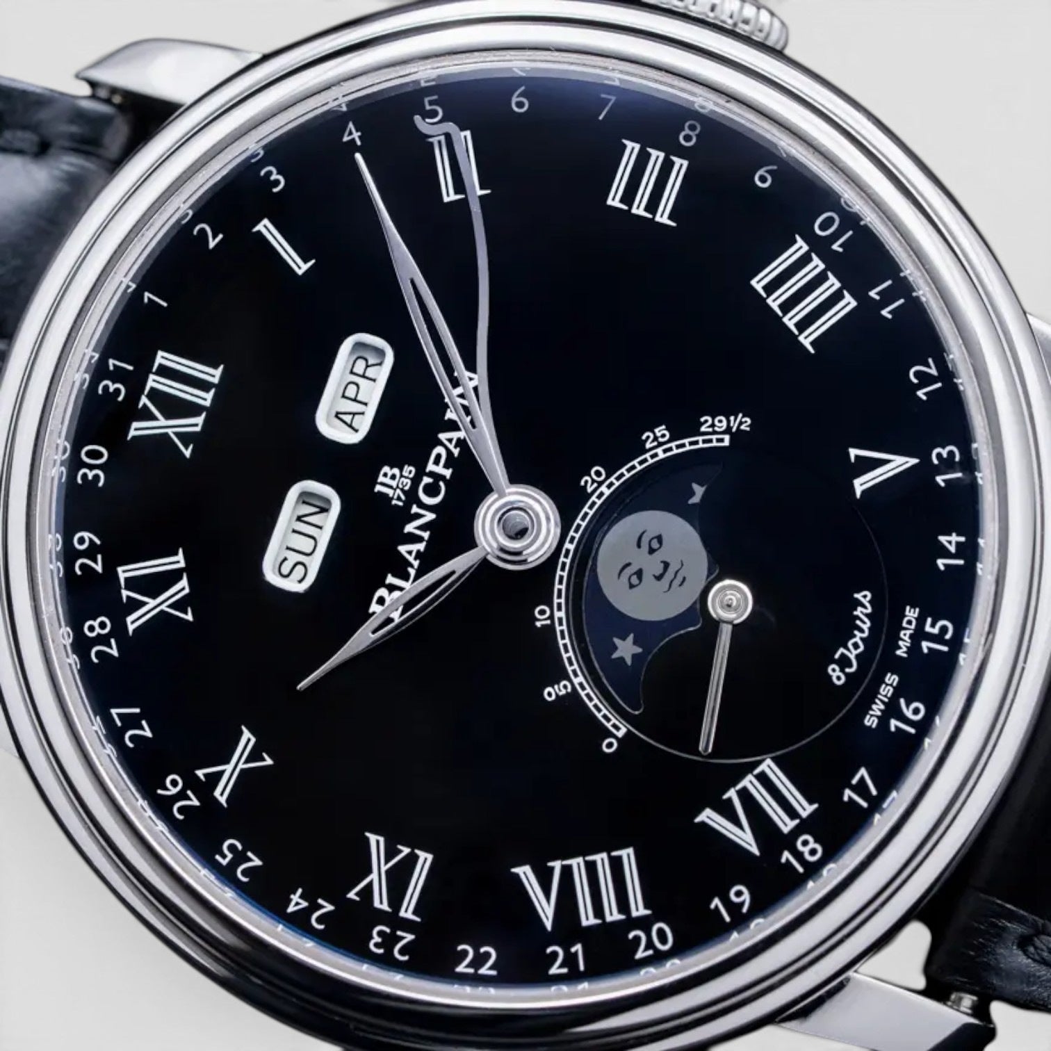 Villeret Quantième Complet 8 Jours Platinum Black Dial