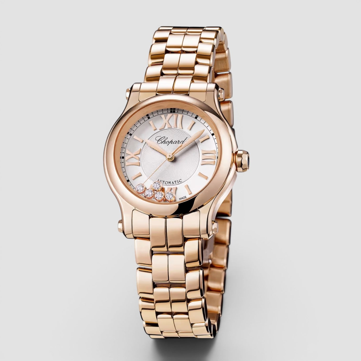 Happy Sport 18K Rose Gold Floating Diamond Watch