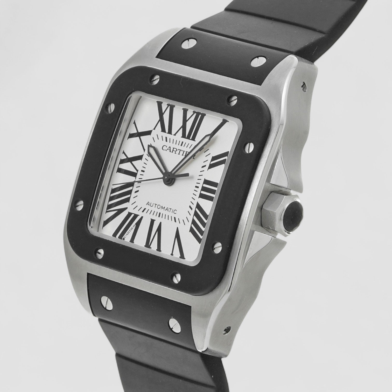 Santos 100 Steel Black Rubber Strap Mens Watch