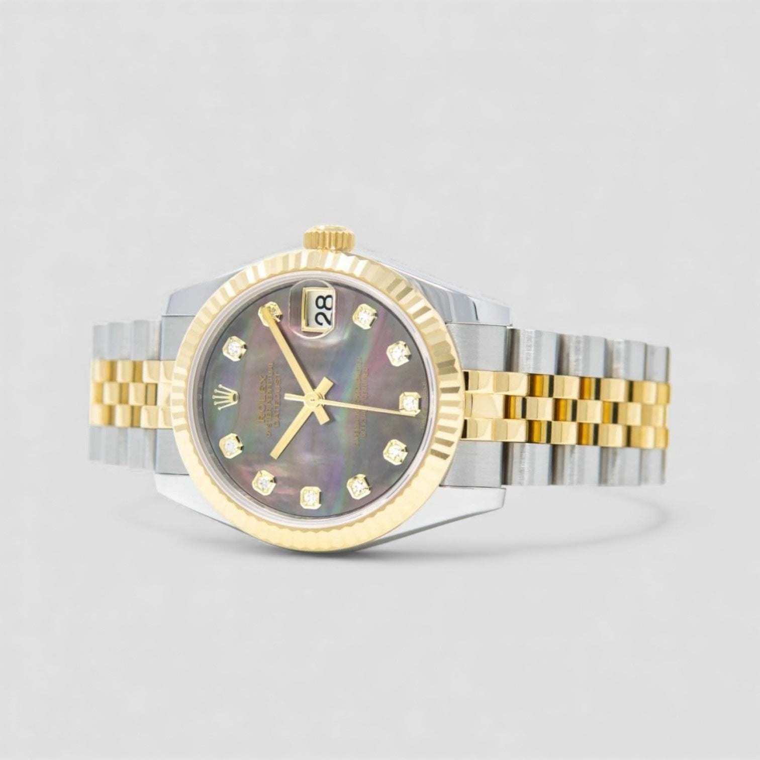 Datejust 31 Steel & Gold Black Mother of Pearl Diamond Jubilee Bracelet