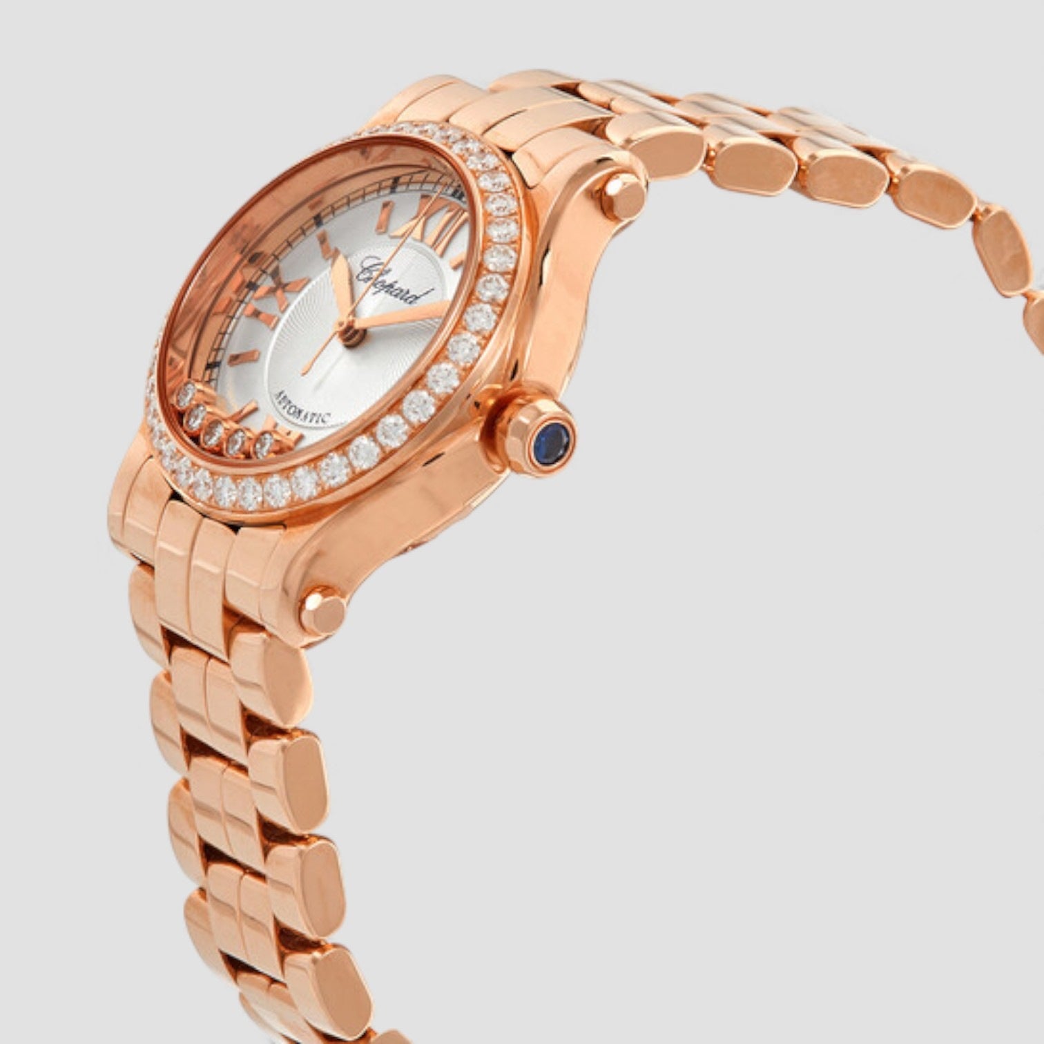 Happy Sport Silver Dial 18 Carat Rose Gold Ladies Watch