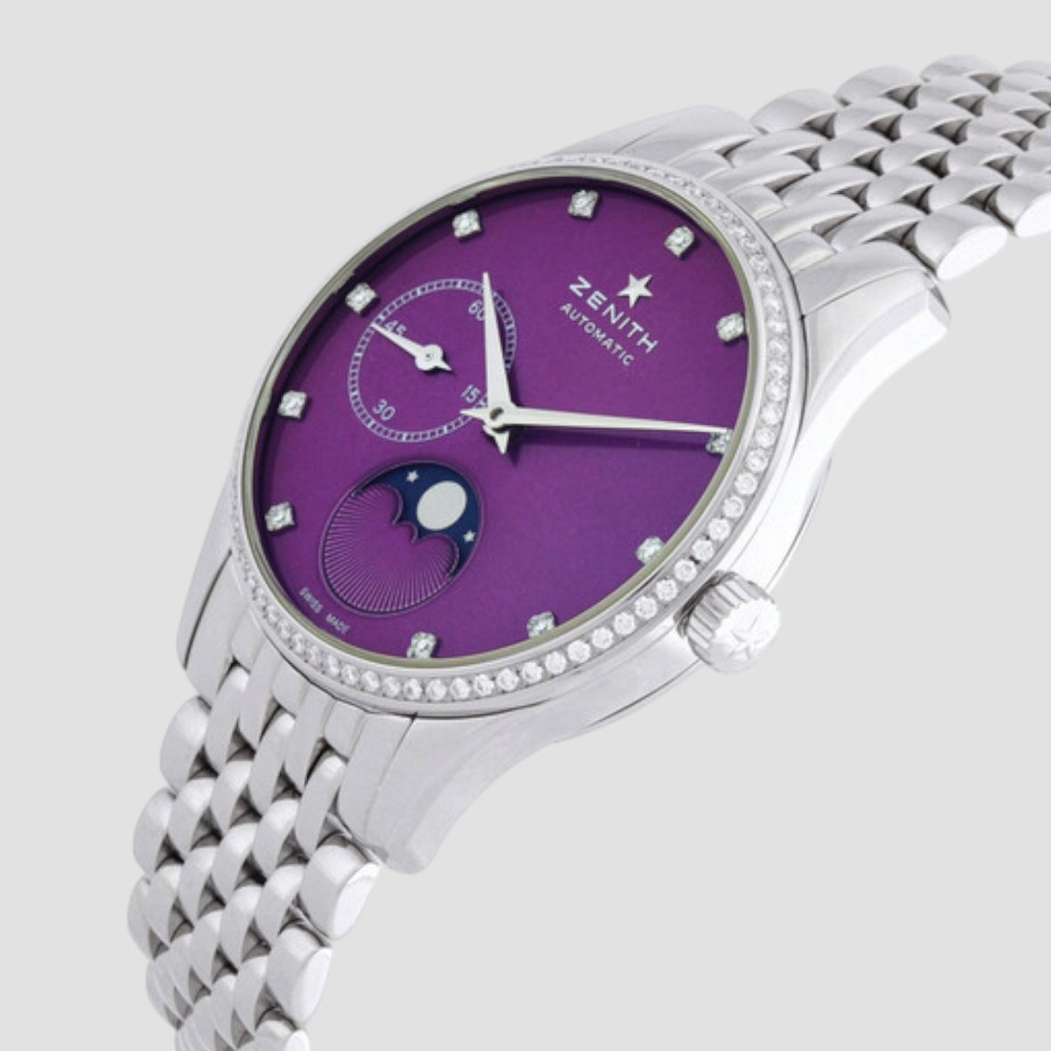 Zenith Elite Ultra Thin Lady Purple Dial Diamond Automatic Watch