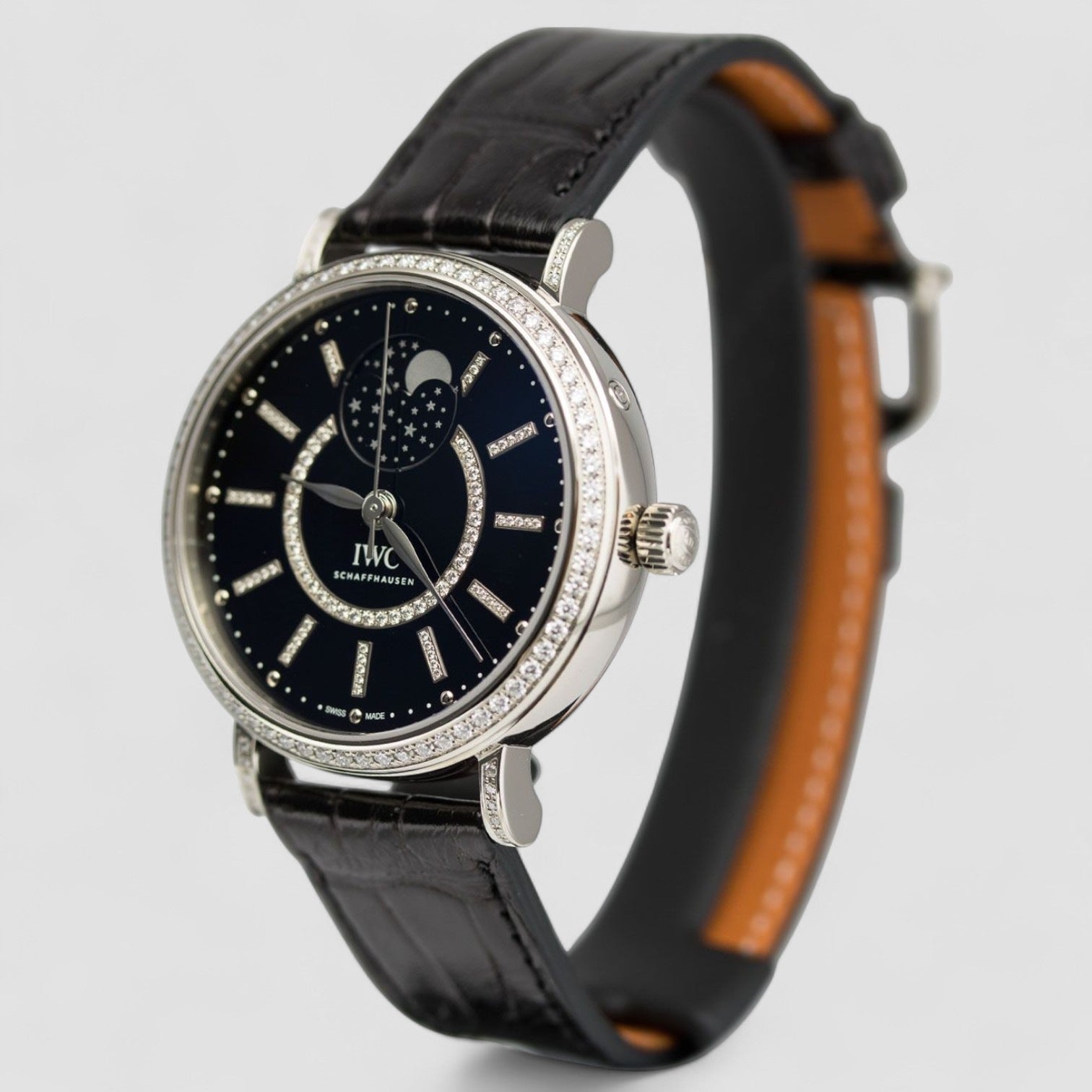 Portofino 18kt White Gold Black Dial Diamond Automatic