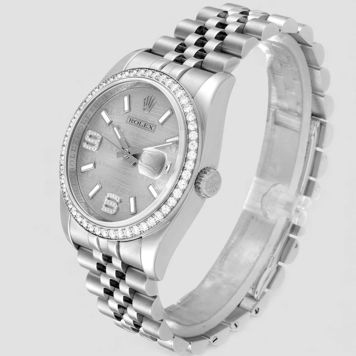 Datejust 36 Silver Wave Diamond Dial Mens Watch