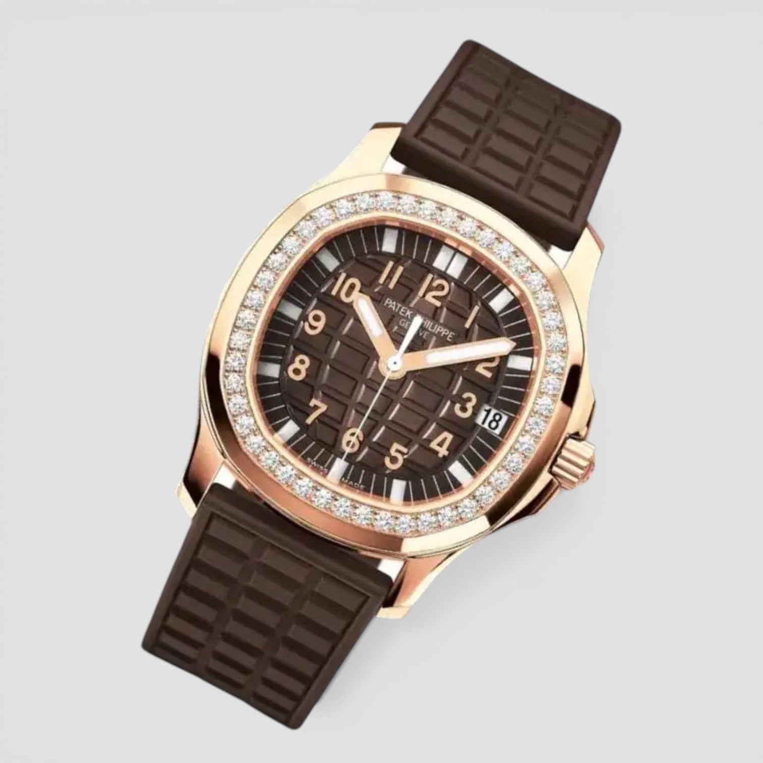 Aquanaut Ladies Embossed Brown Arabic Diamond Bezel Rose Gold