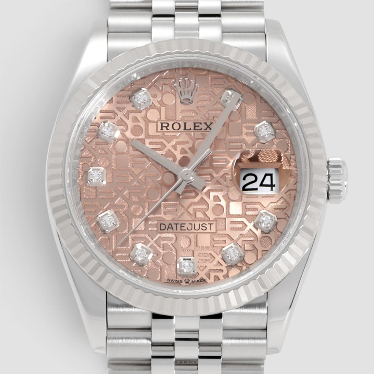 Datejust 36mm Stainless Steel & 18K White Gold Pink Diamond Dial