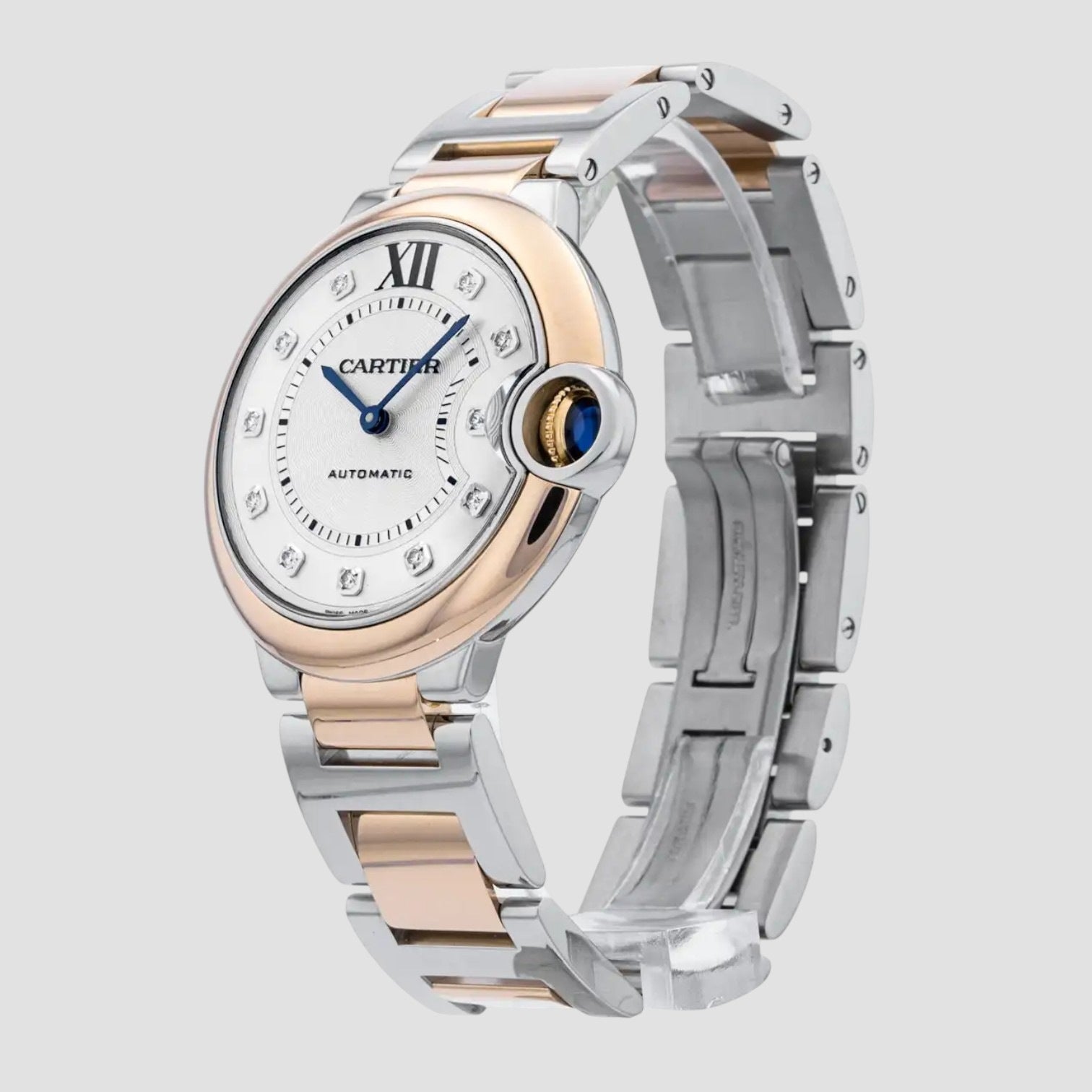 Ballon Bleu Automatic Diamond Dial Ladies Steel and 18kt Rose Gold Watch