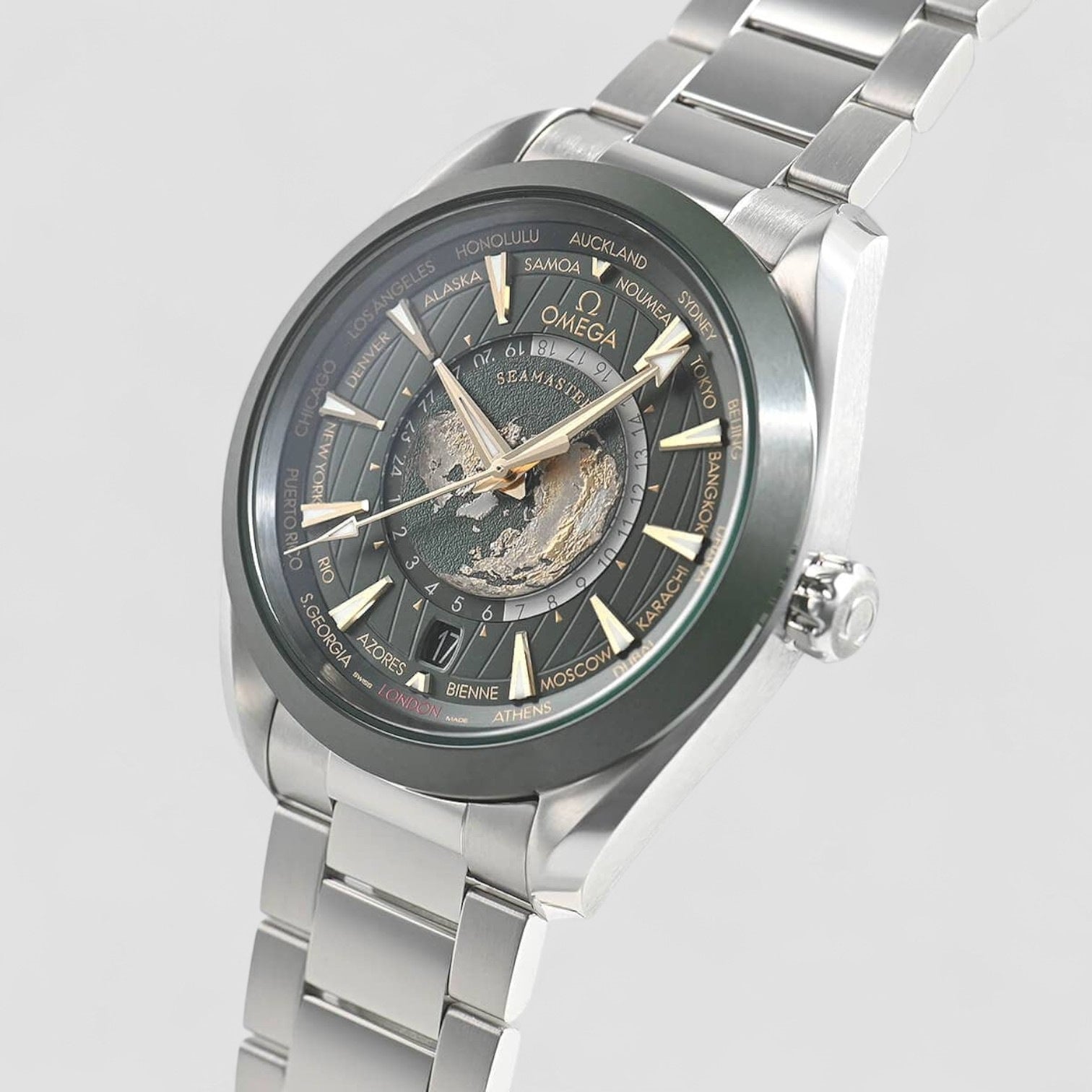 Seamaster World Time GMT Automatic Chronometer Green Dial Men's Watcht