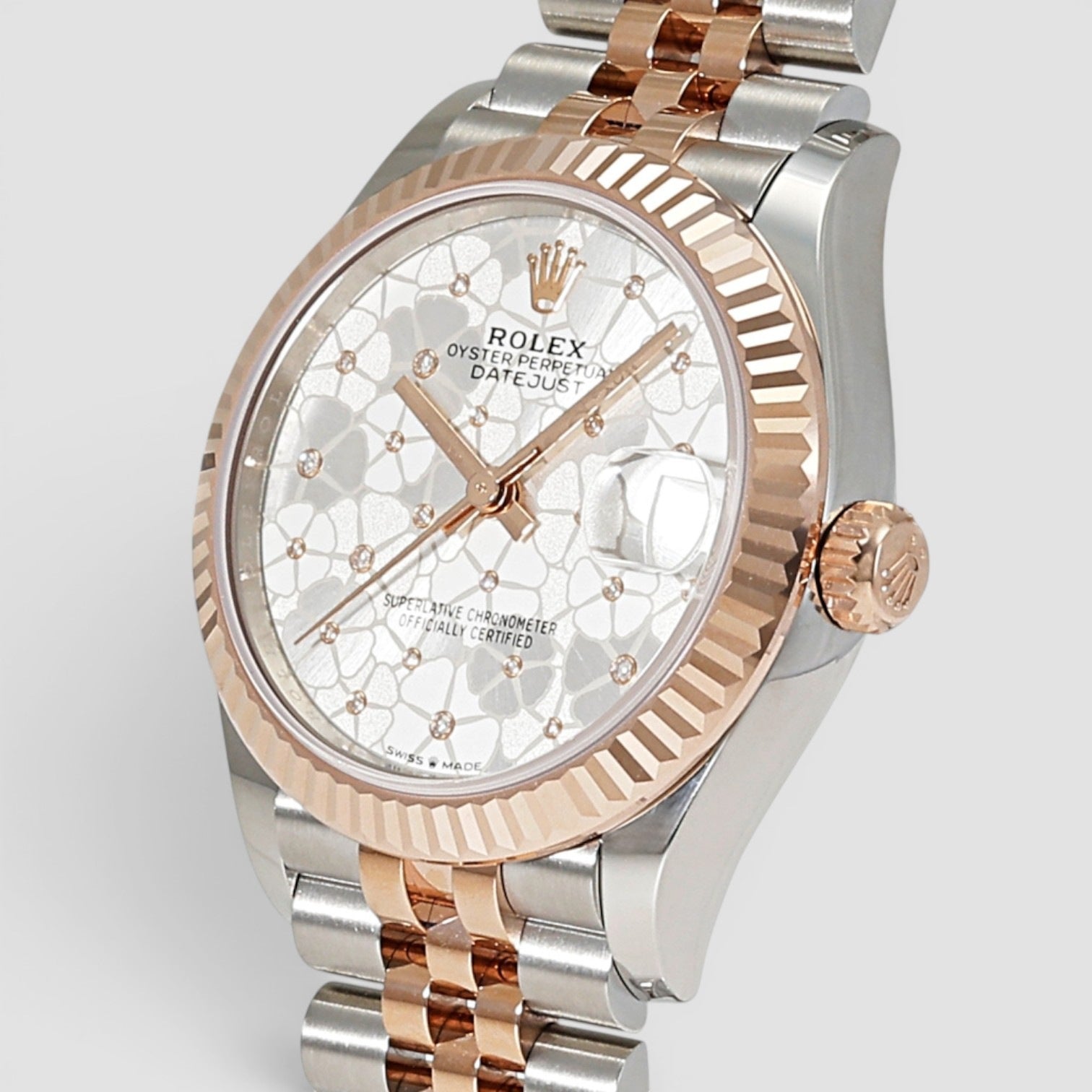 Datejust 31mm Steel & Everose Gold Silver Floral Motif Diamond Dial